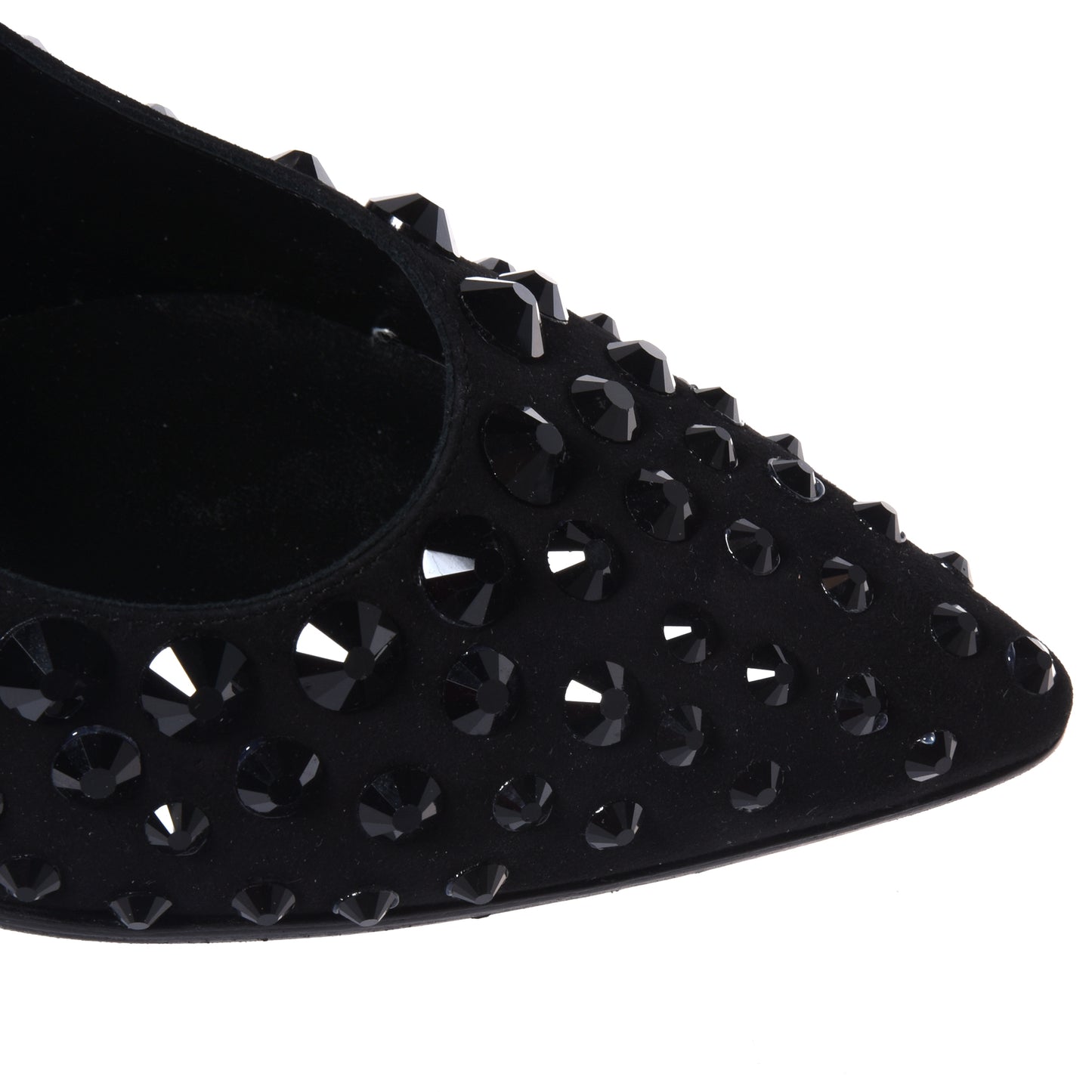 Black suede pumps with rhinestones