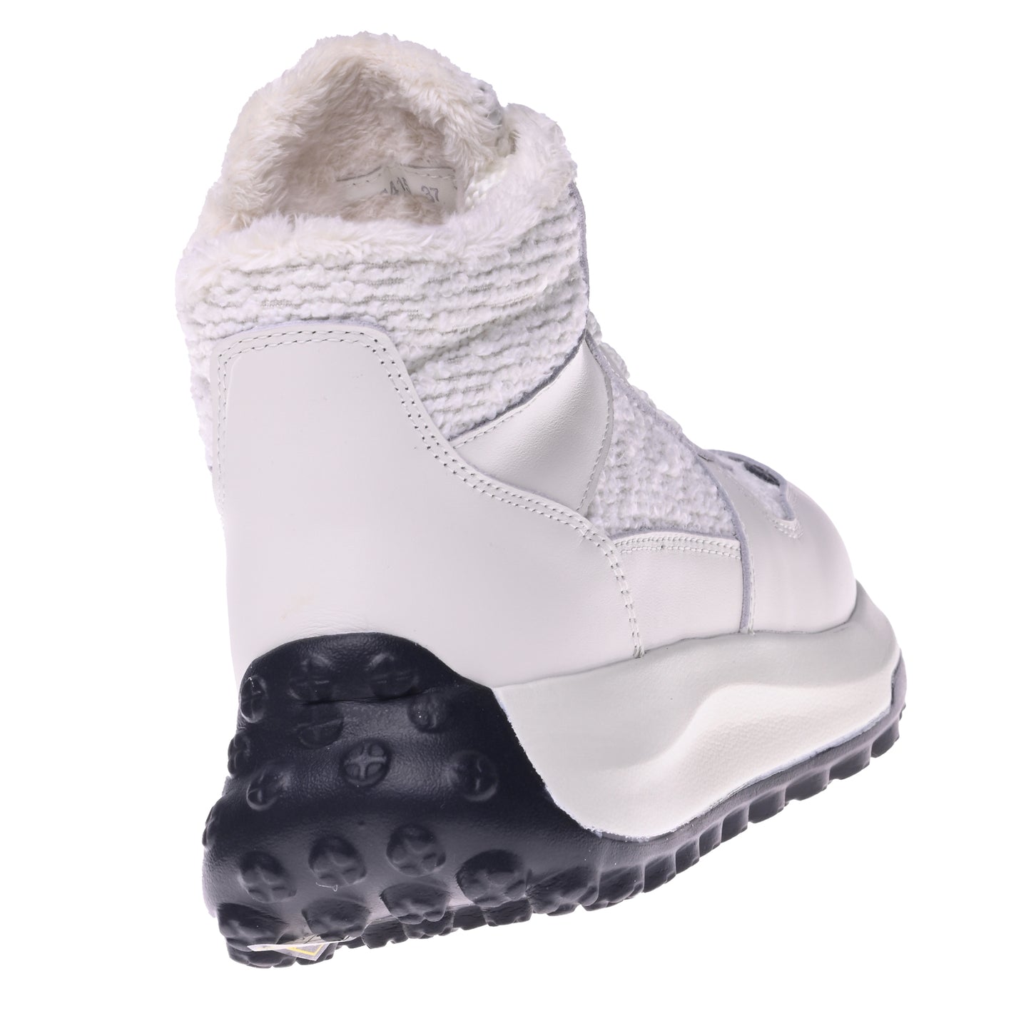 White leather and white teddy fabric sneaker