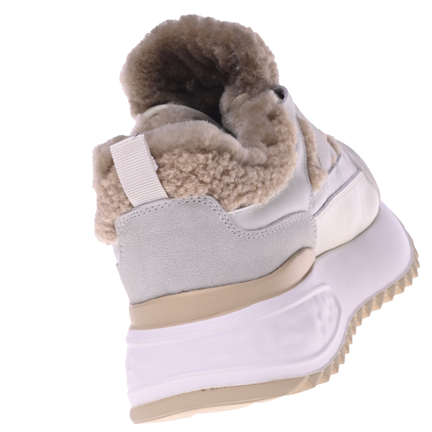Sneakers in pelle scamosciata beige e montone eco-color