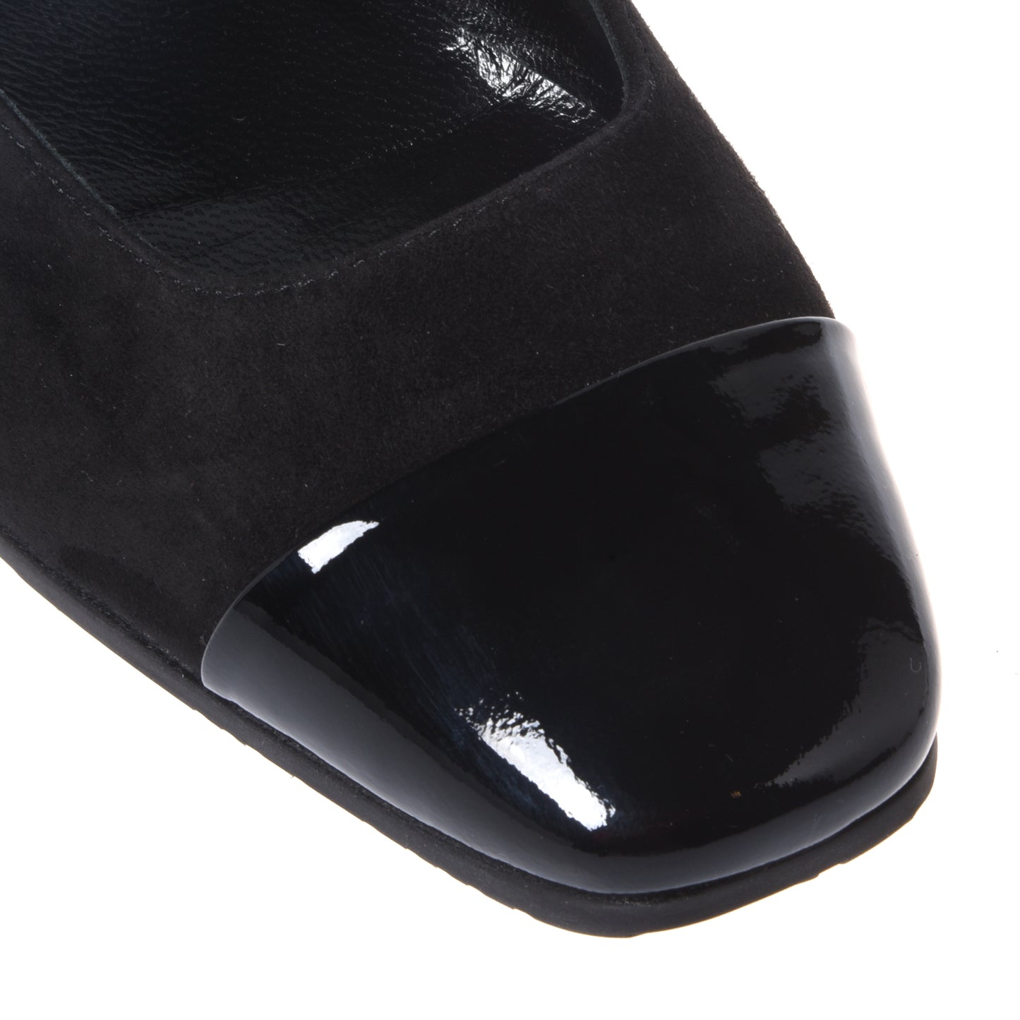 Black patent leather and suede ballerinas