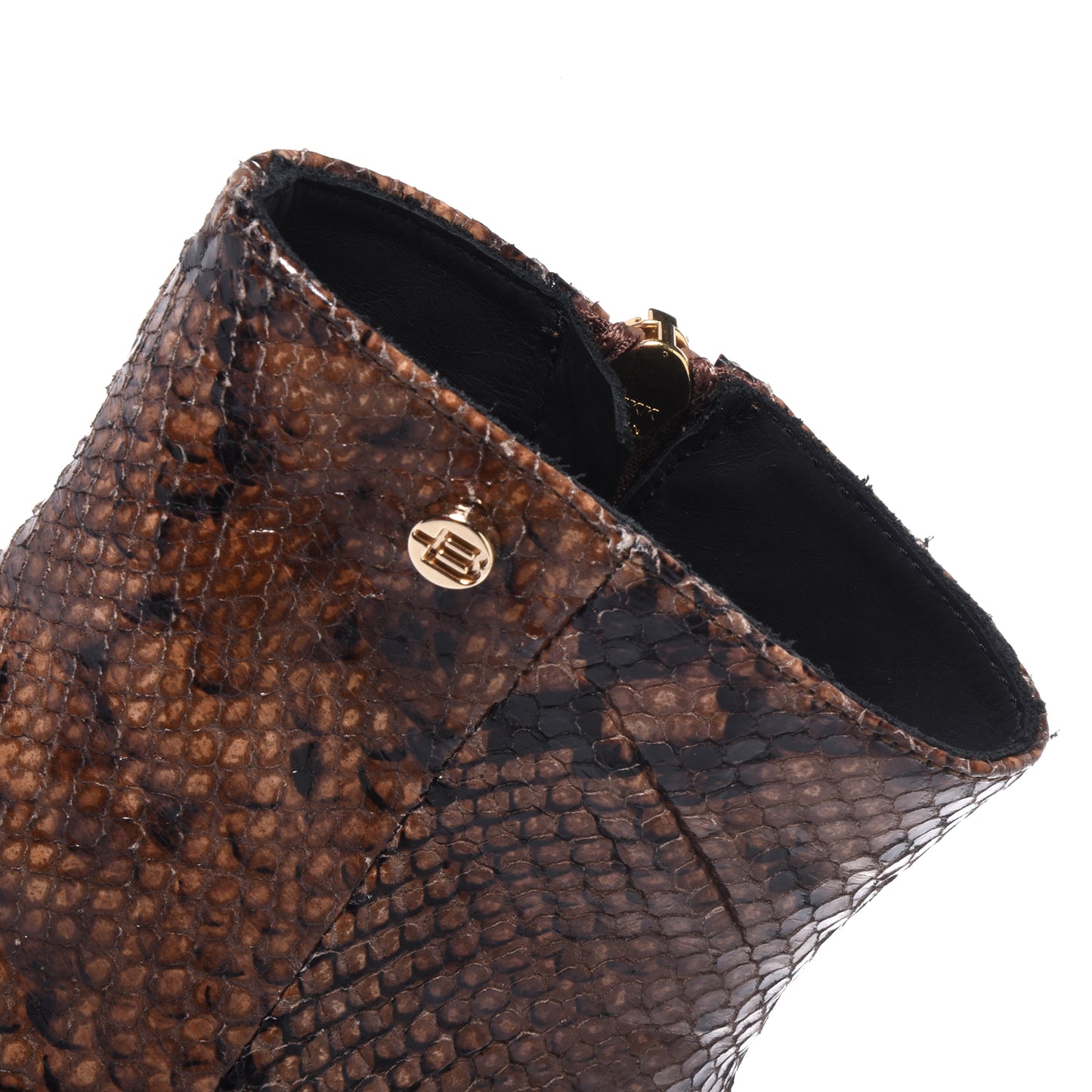 Brown snakeskin pattern ankle boots