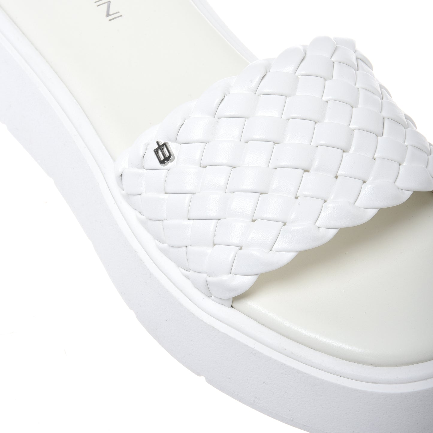 Braided white faux leather mule