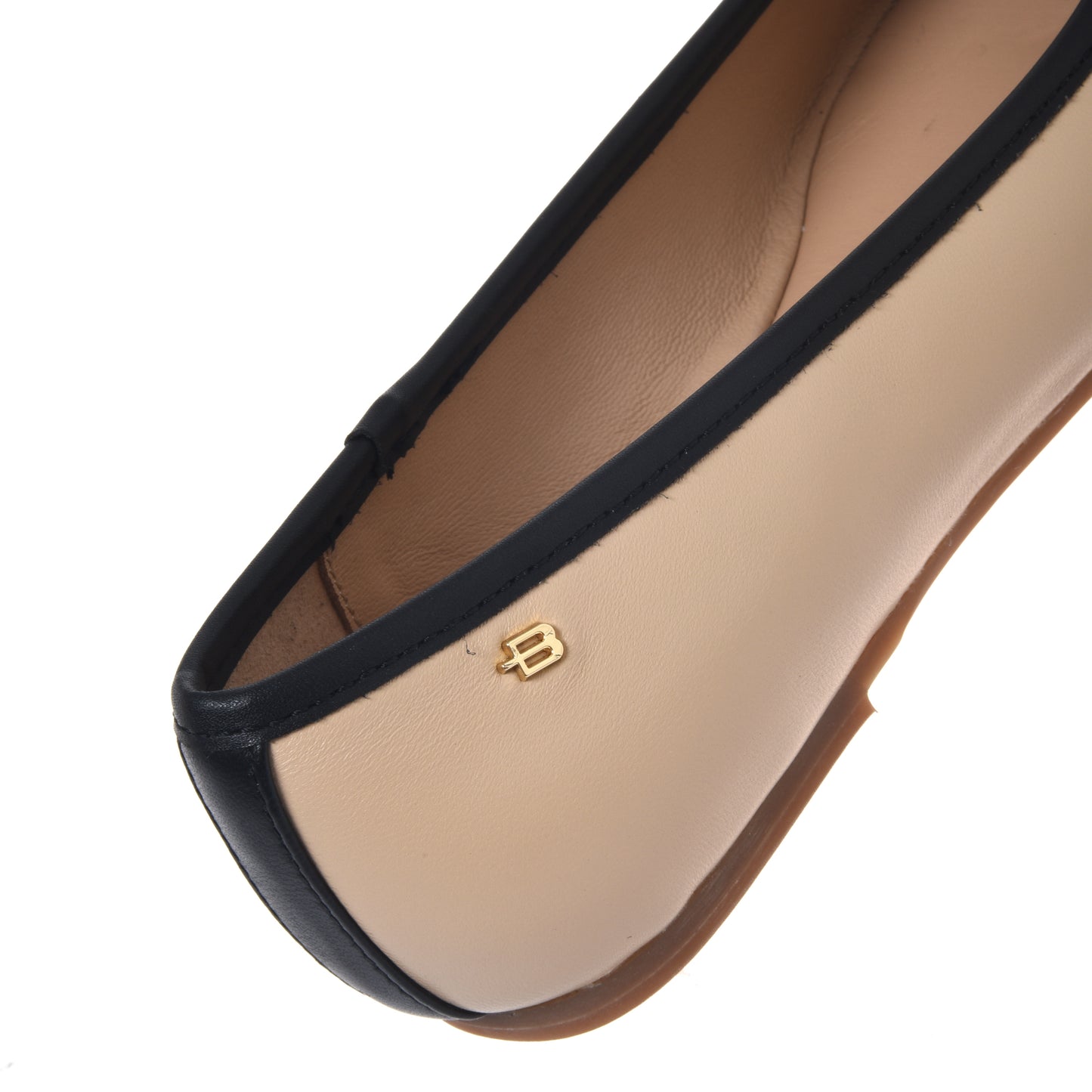 Ballerine en cuir noir et nude