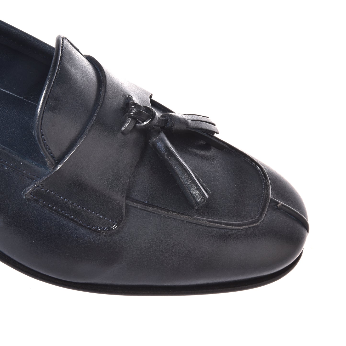Blue leather moccasin