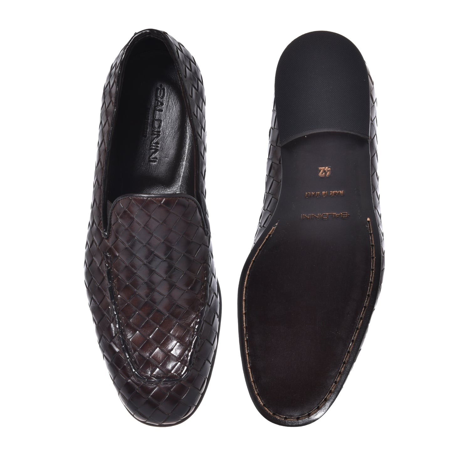 Dark brown woven leather moccasin