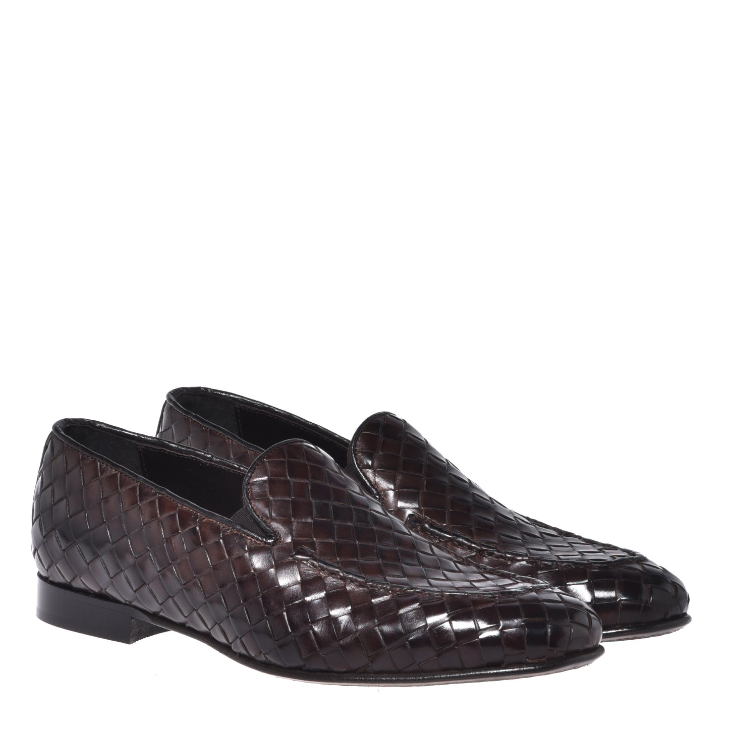 Dark brown woven leather moccasin