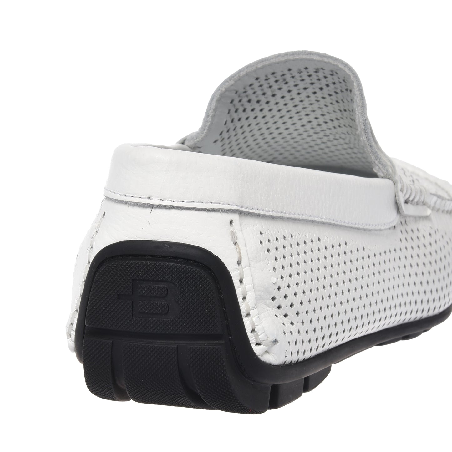 White perforated grained leather driver moccasin