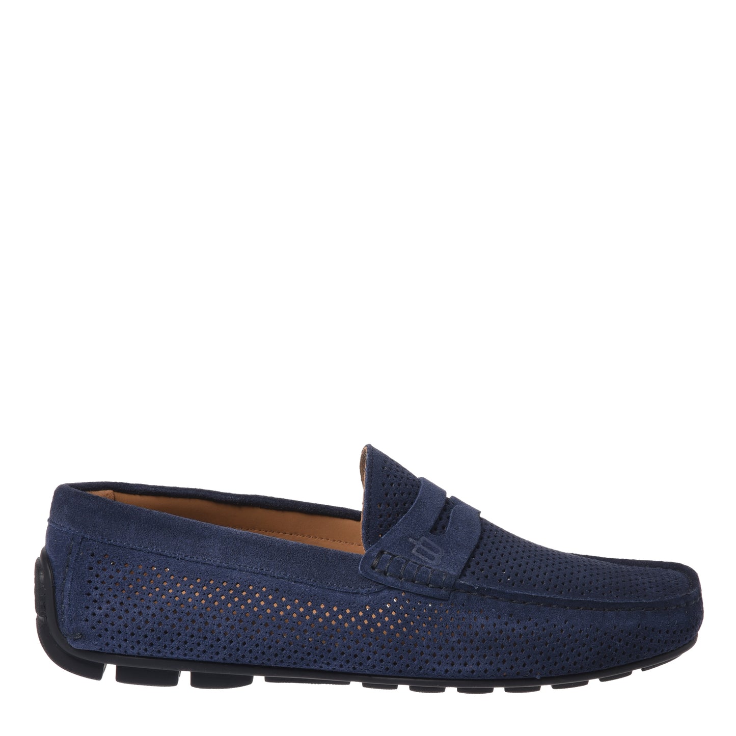 Blue perforated suede driver moccasin
