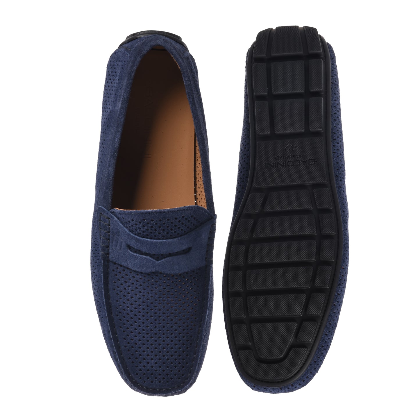 Blue perforated suede driver moccasin