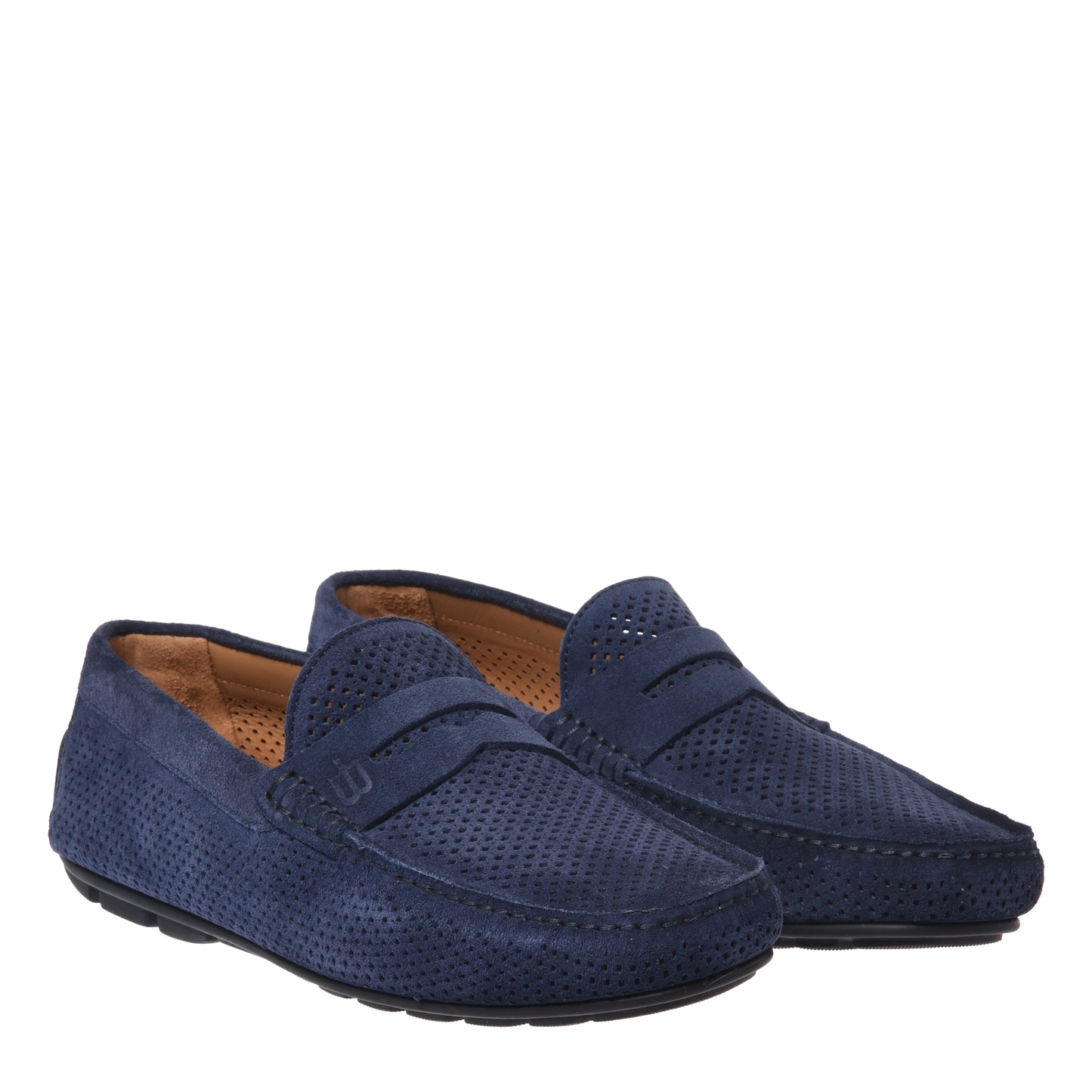 Blue perforated suede driver moccasin