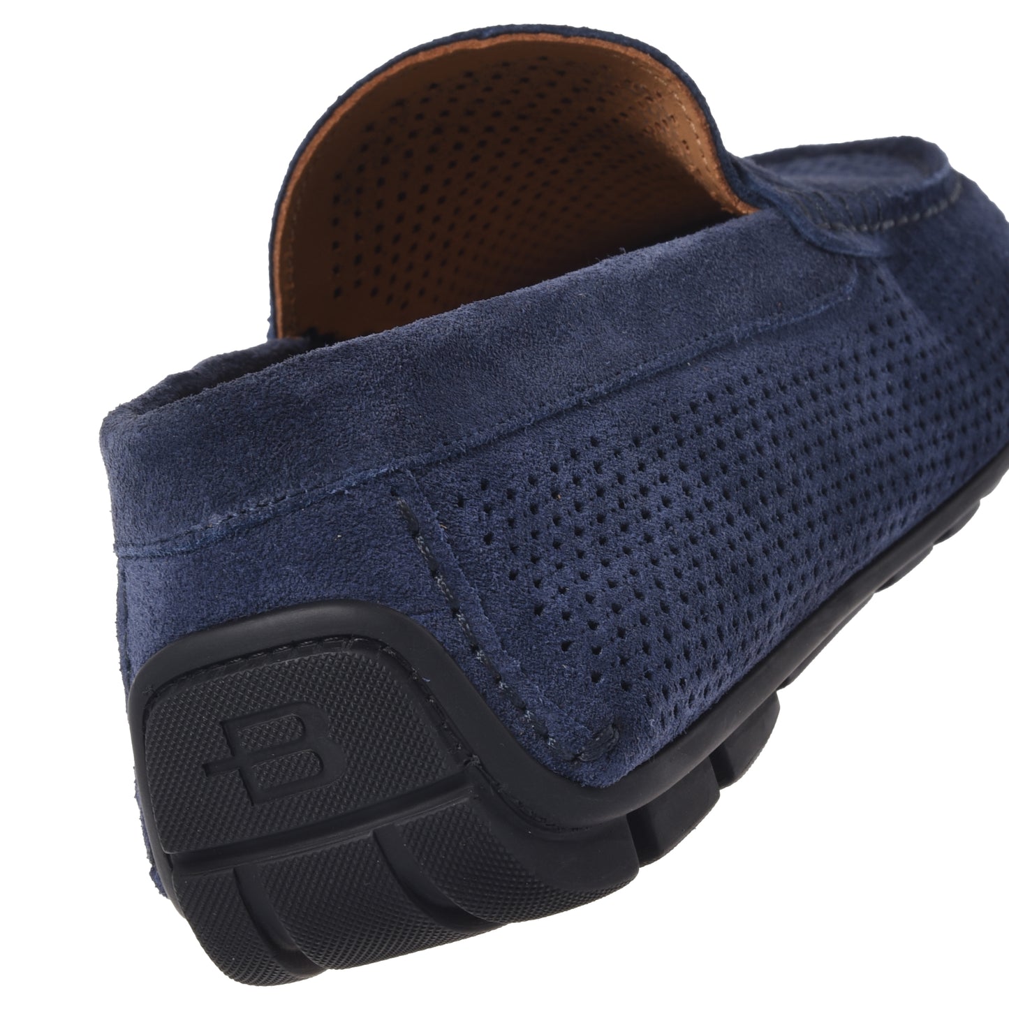 Blue perforated suede driver moccasin