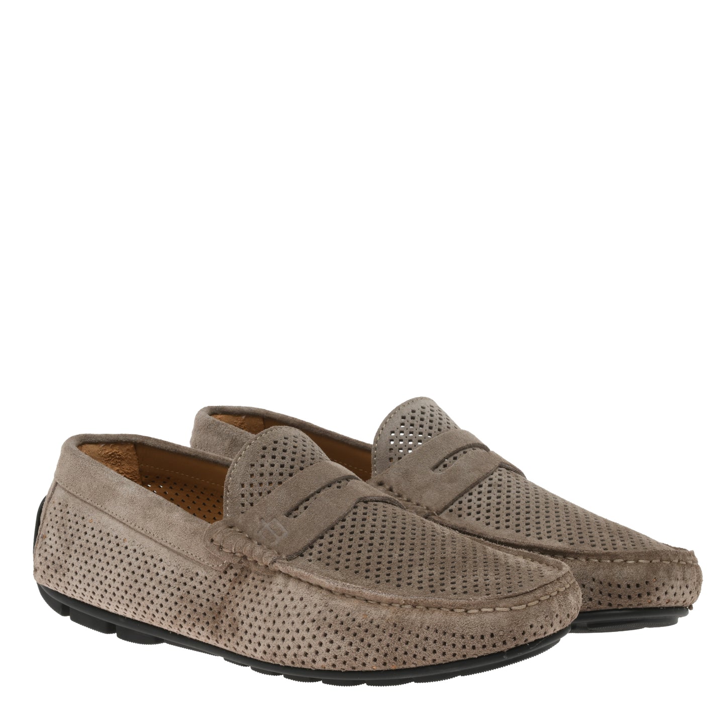 Perforated beige suede driver moccasin