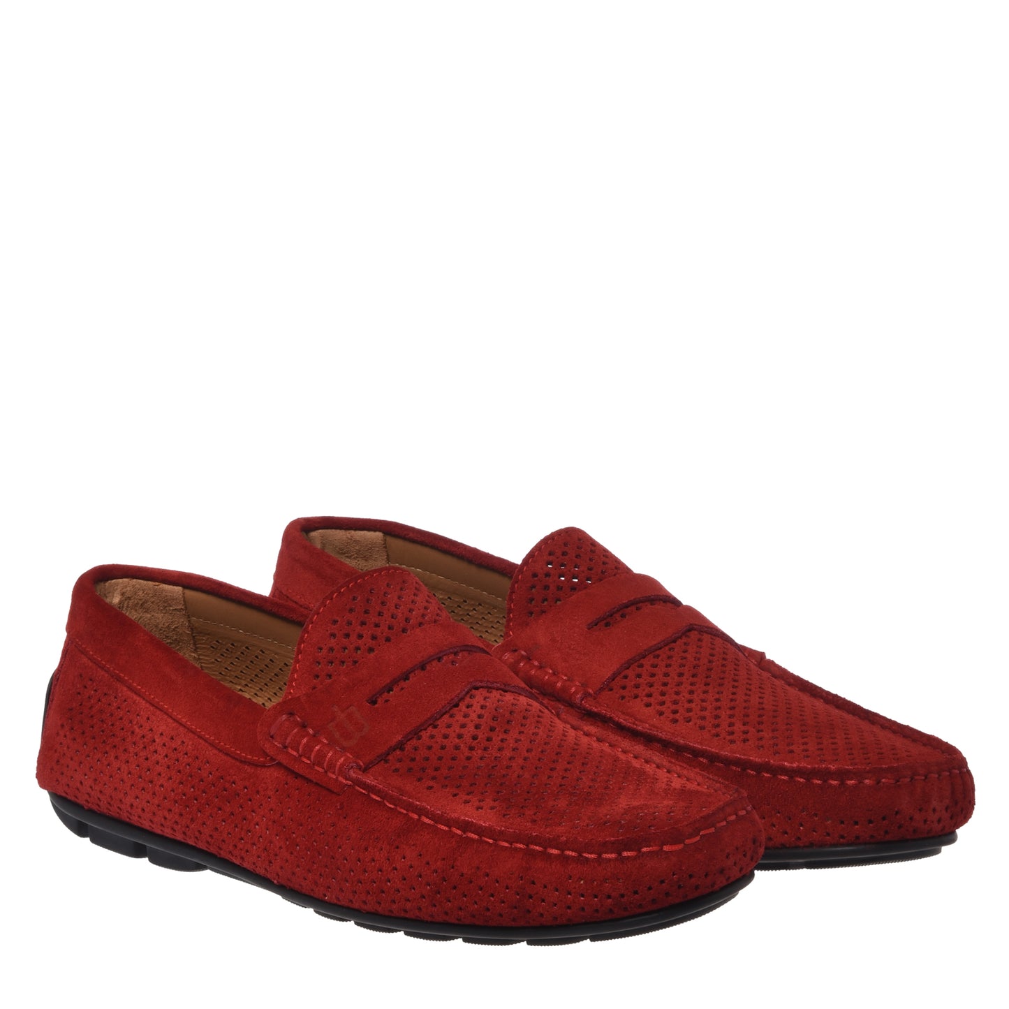 Red perforated suede driver moccasin