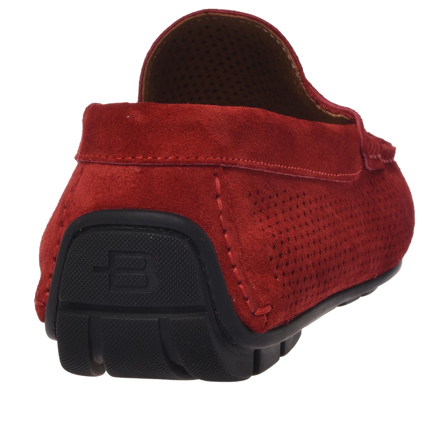 Red perforated suede driver moccasin