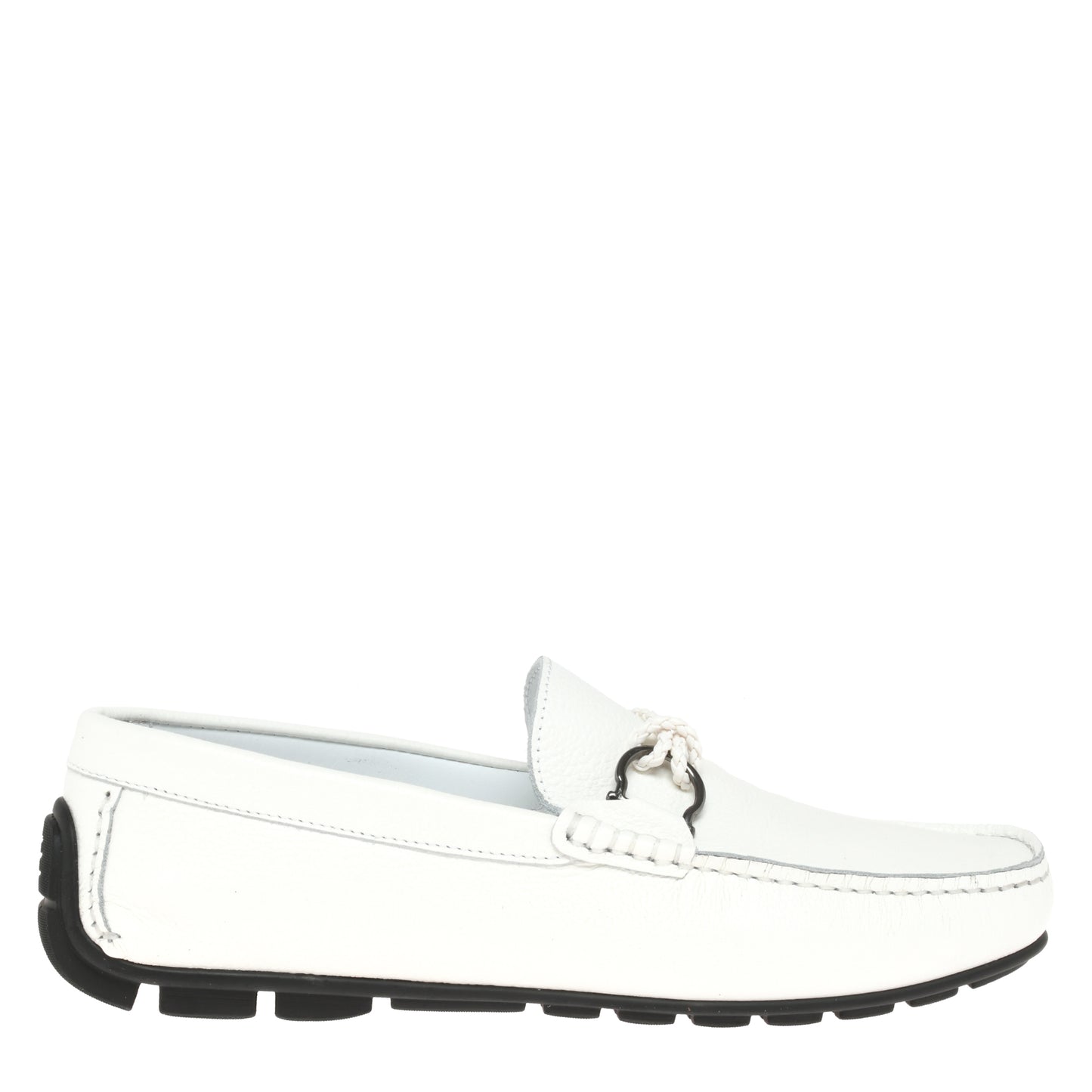 White grained leather driver moccasin