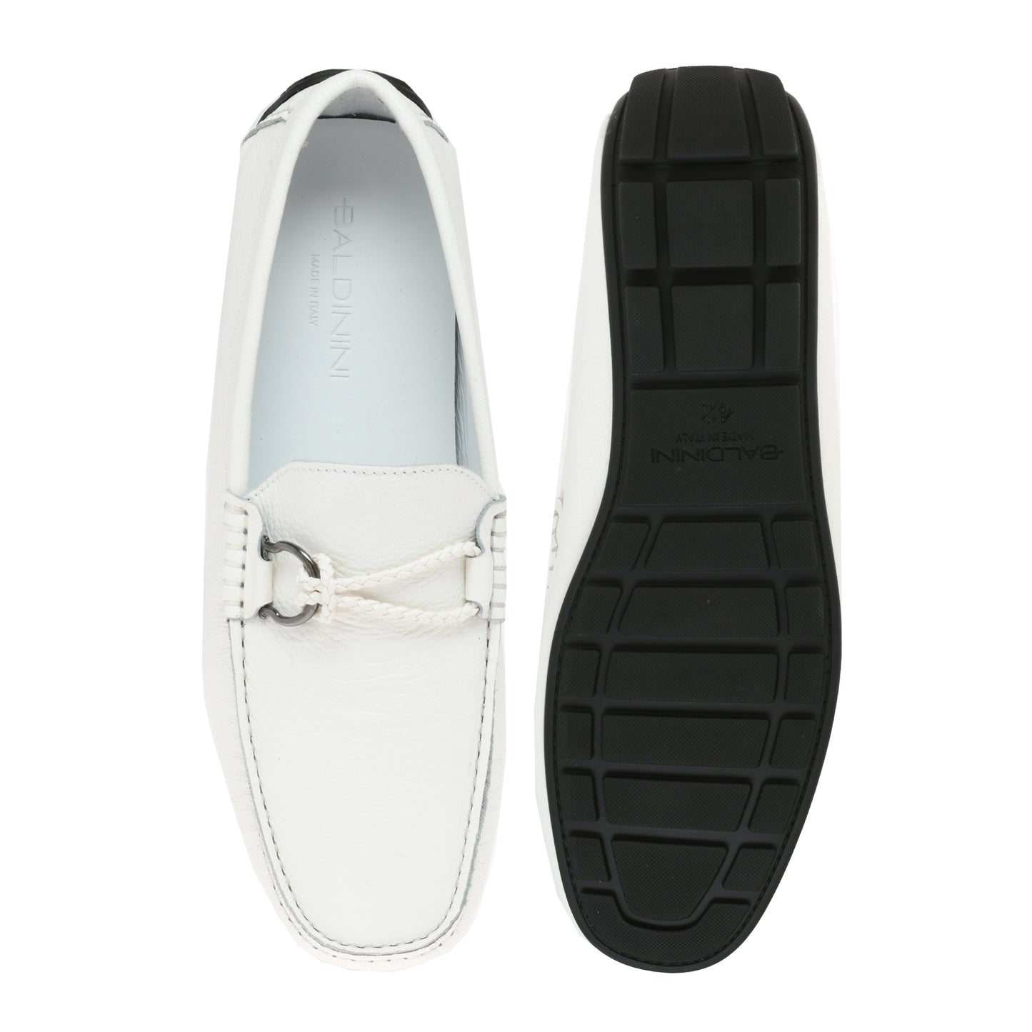 White grained leather driver moccasin