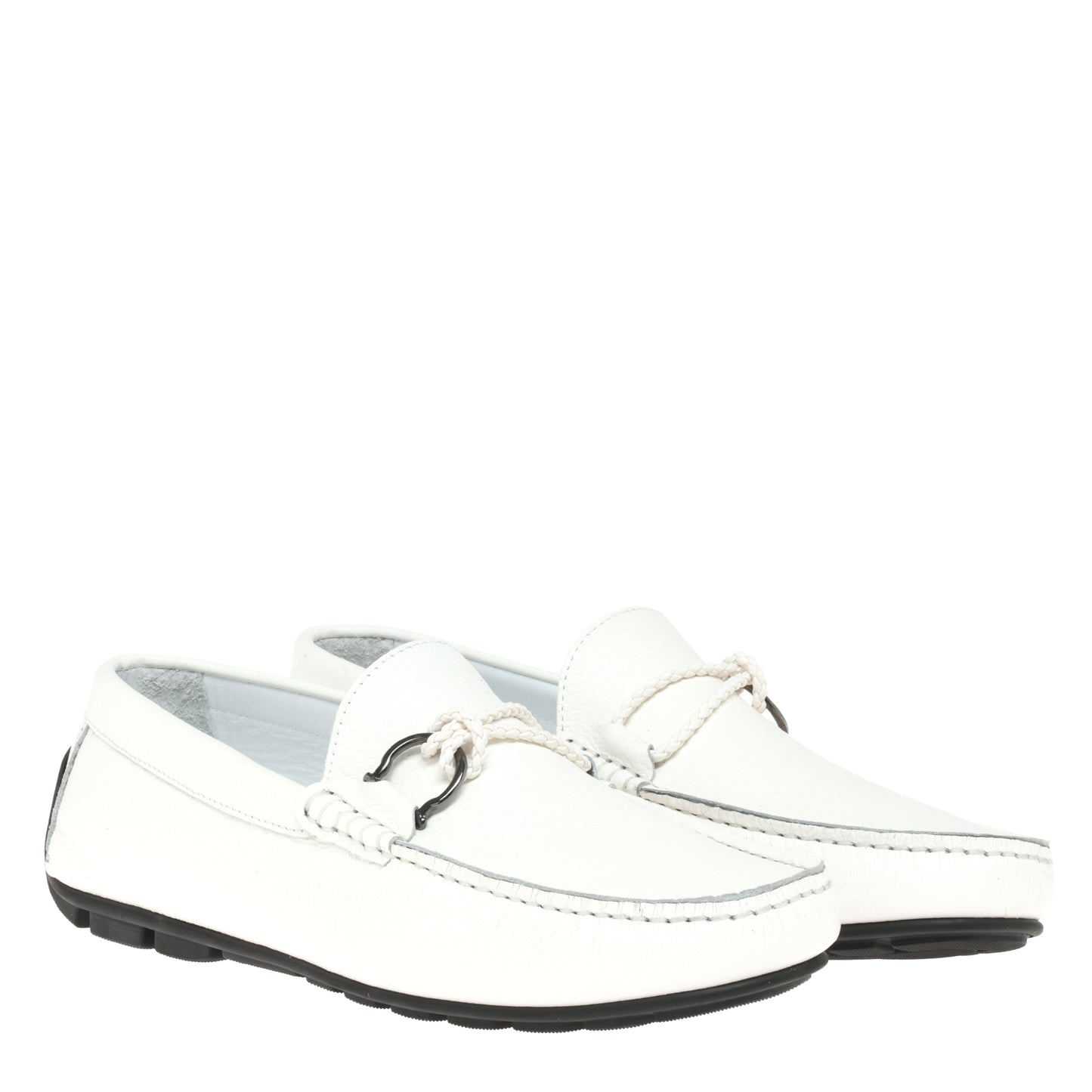 White grained leather driver moccasin