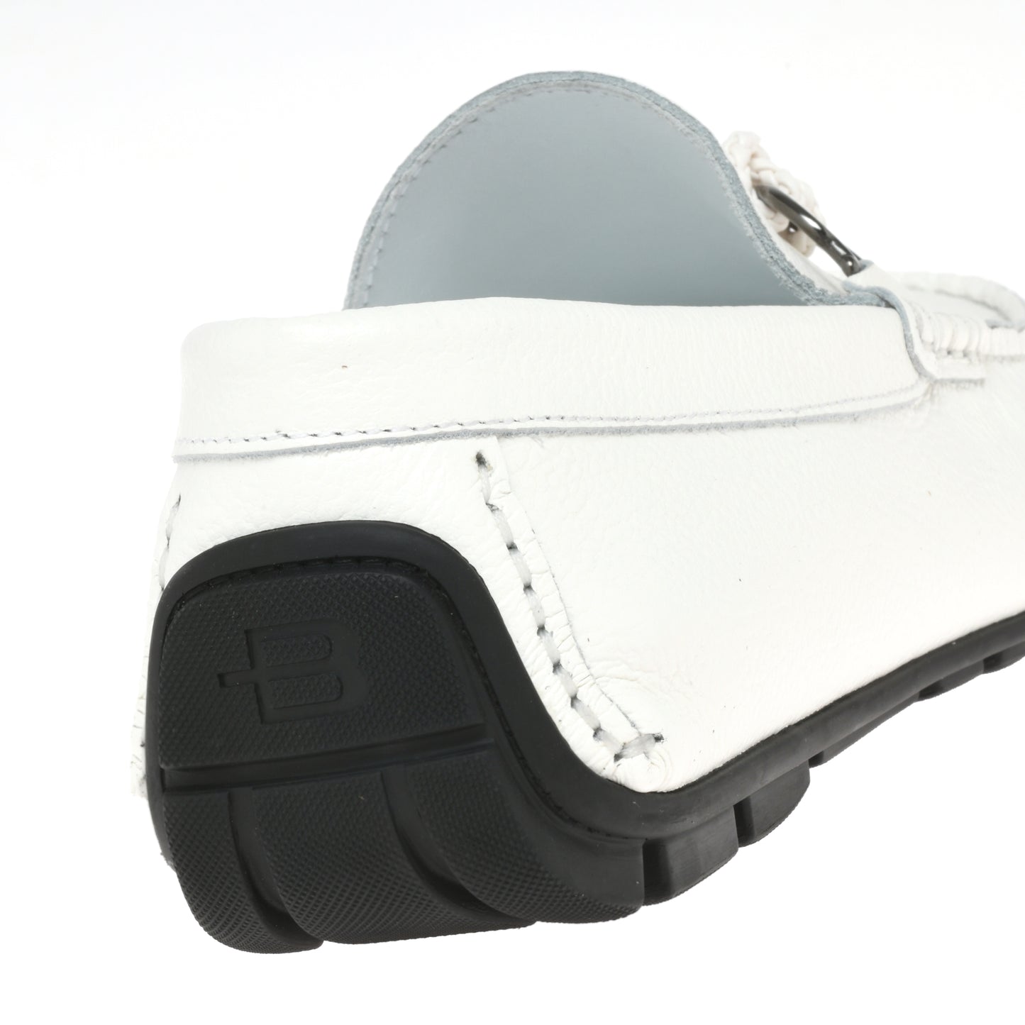 White grained leather driver moccasin