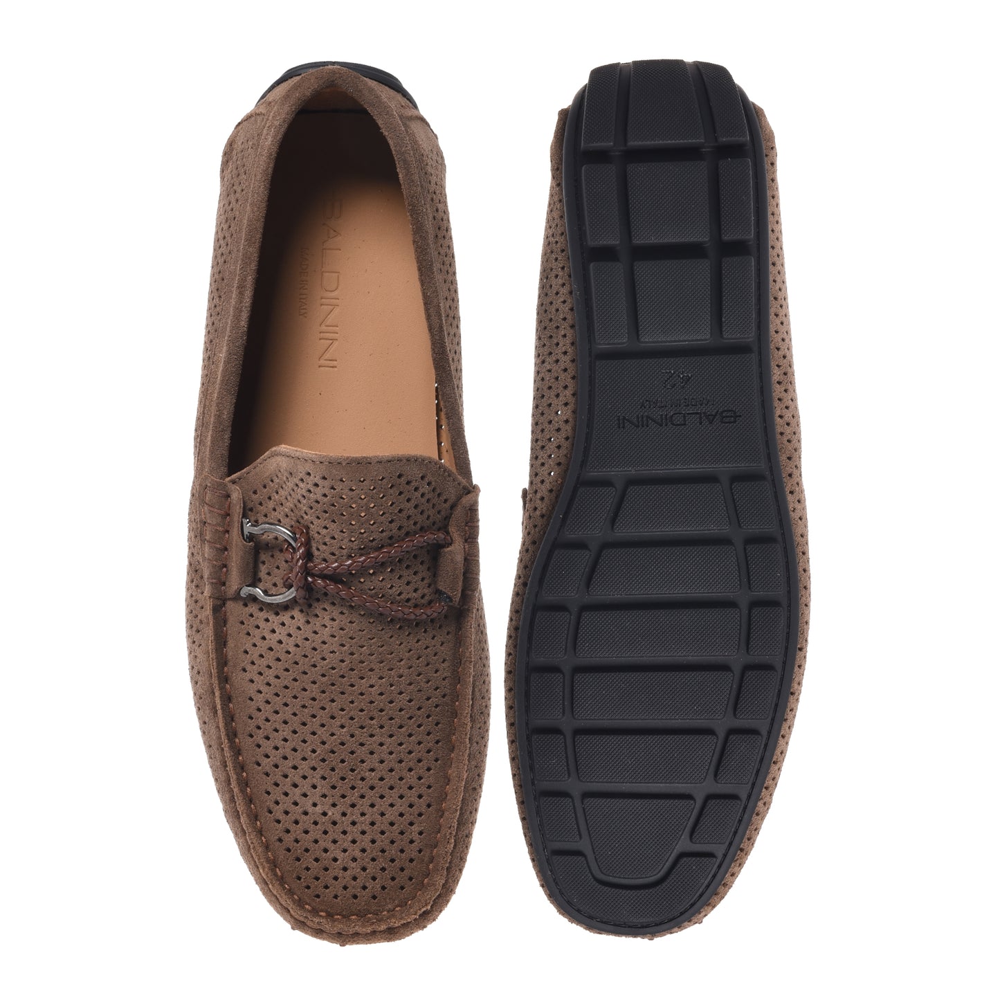 Brown perforated suede driver moccasin