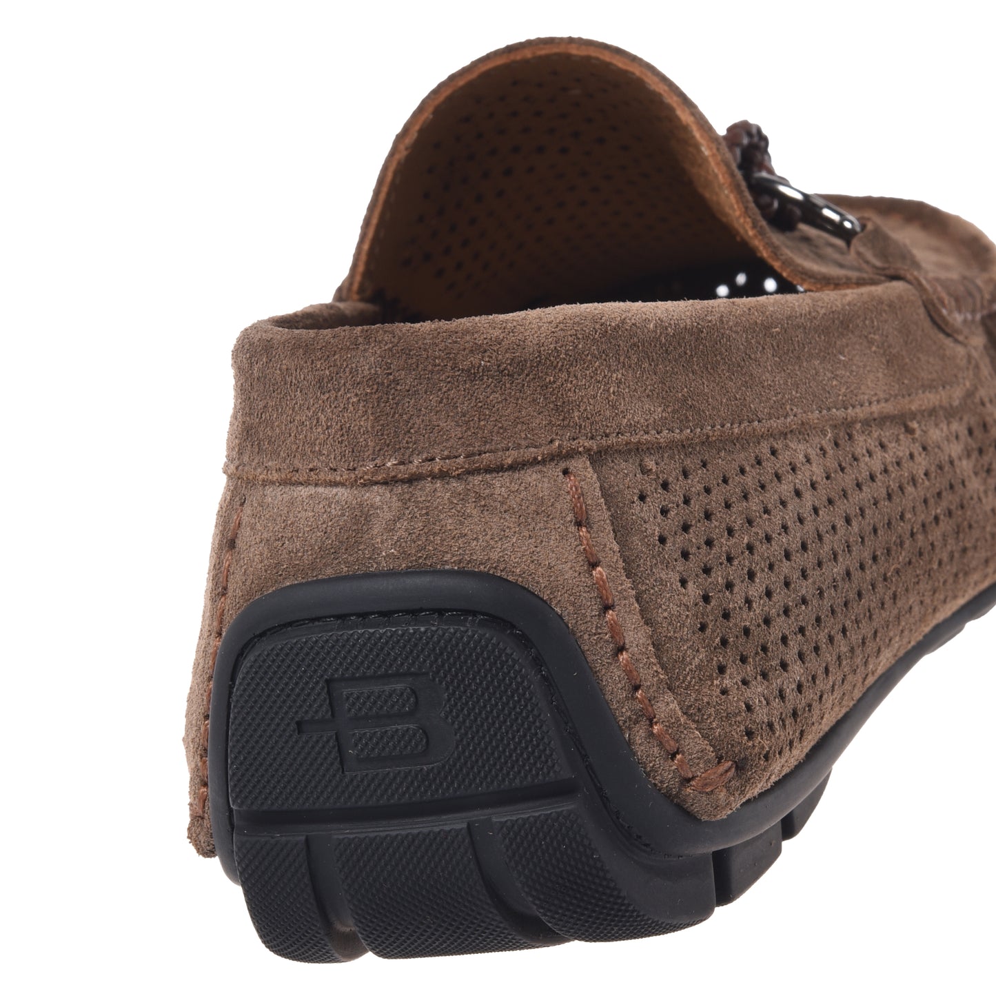 Brown perforated suede driver moccasin