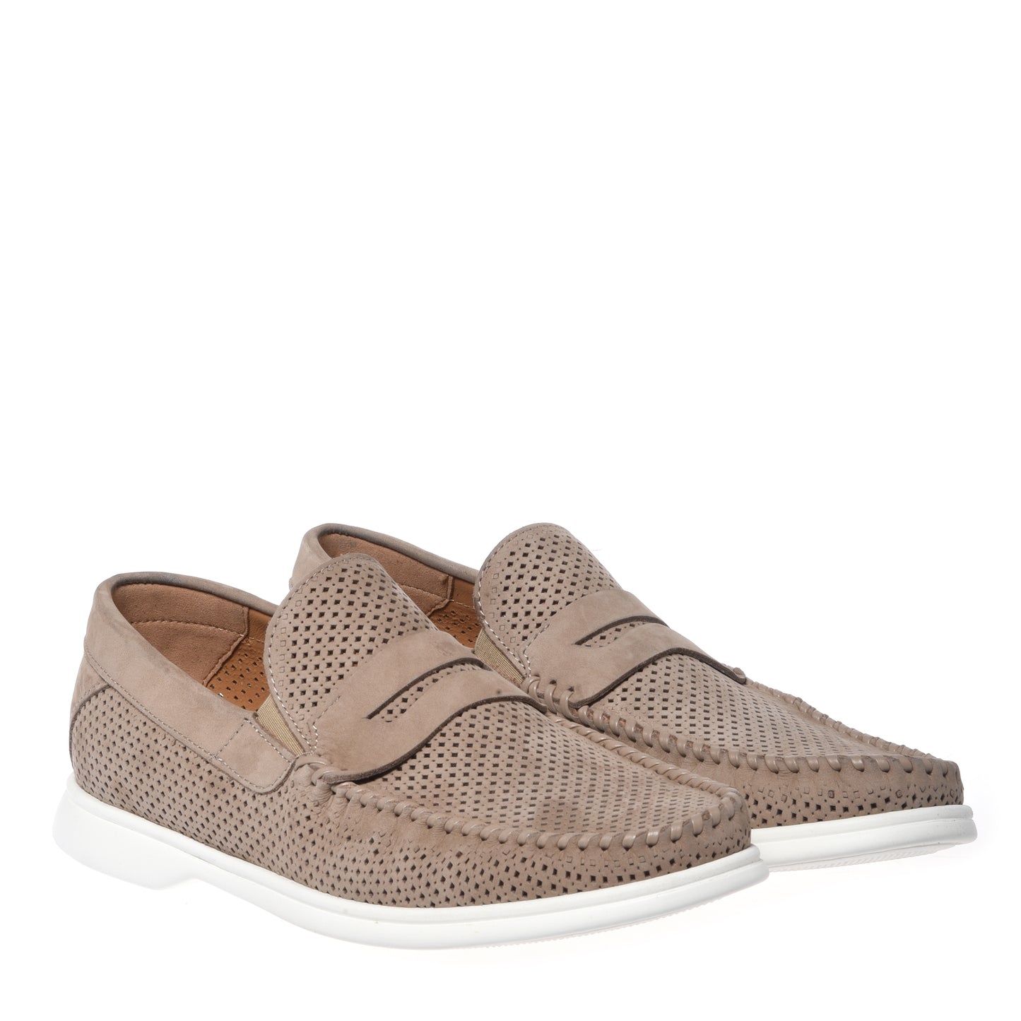 Beige perforated nubuck loafer