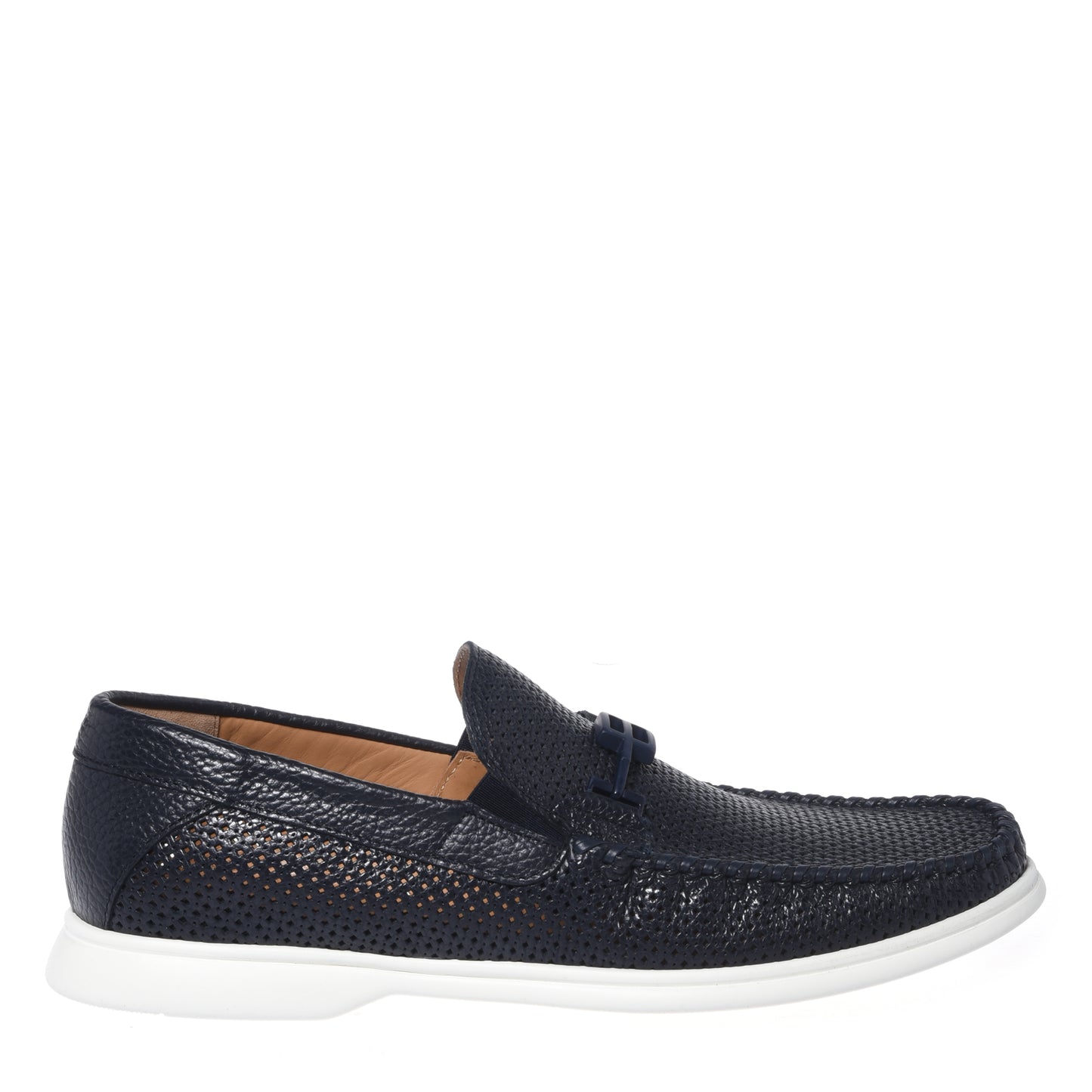 Dark blue perforated grained leather loafer
