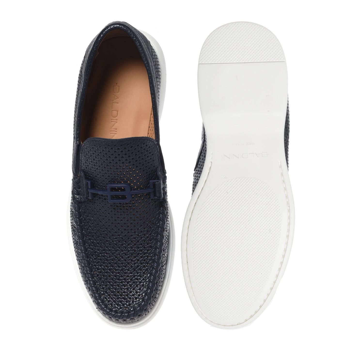 Dark blue perforated grained leather loafer