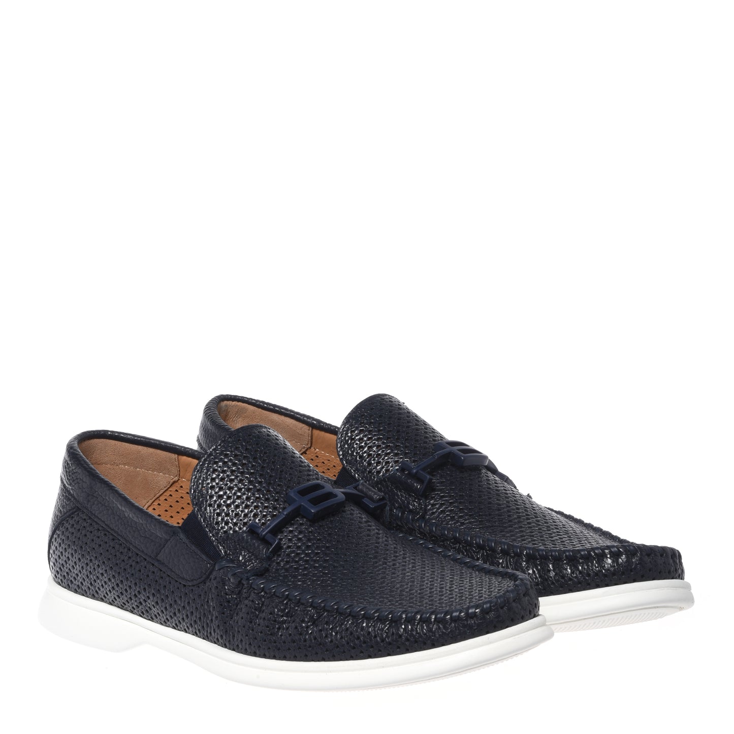 Dark blue perforated grained leather loafer