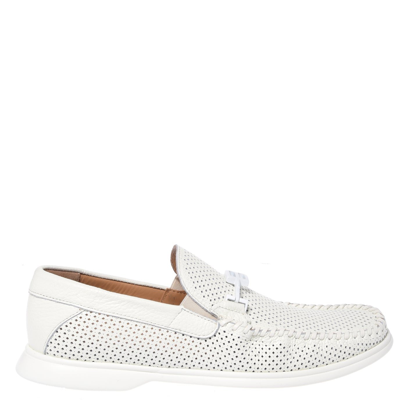White perforated grained leather loafer