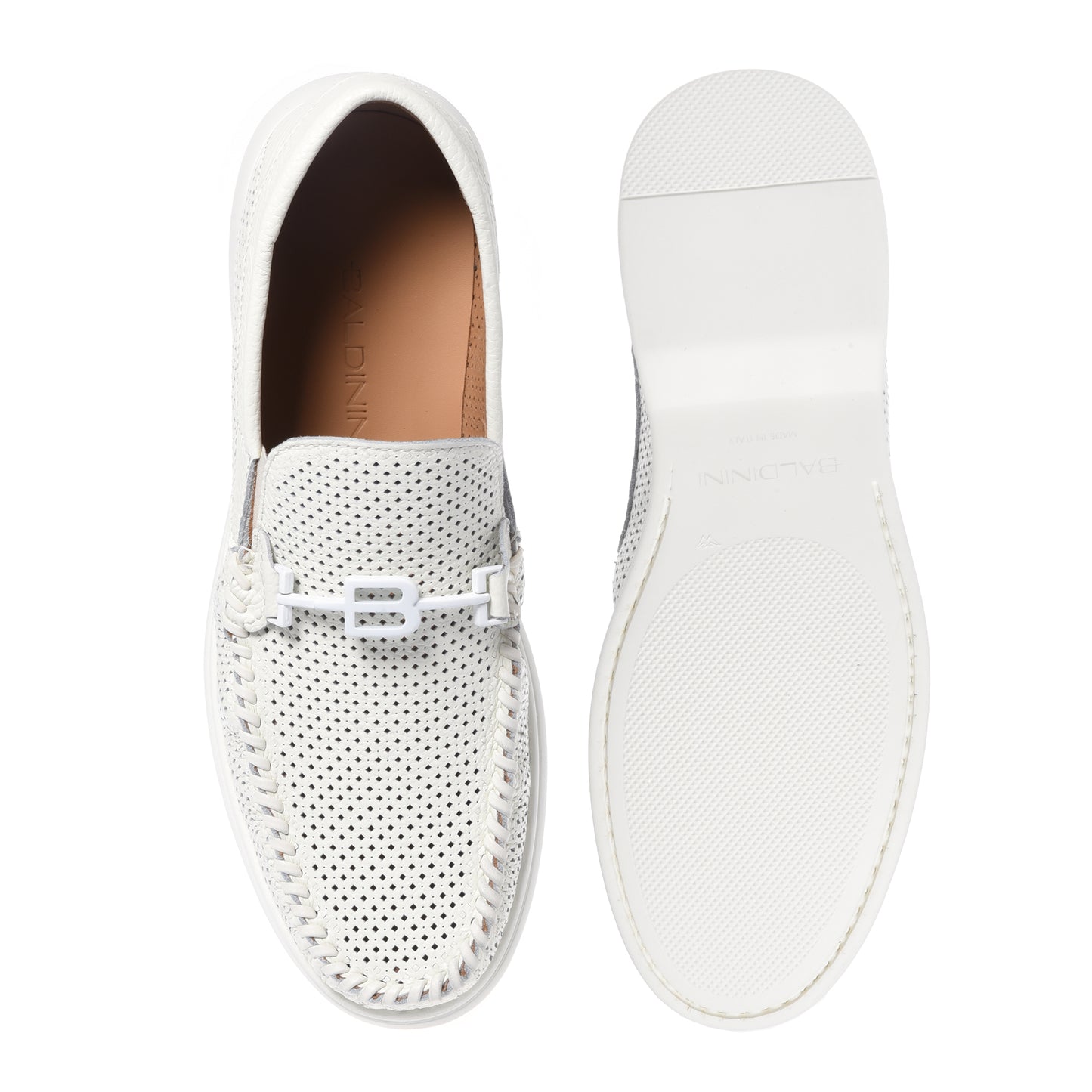 White perforated grained leather loafer