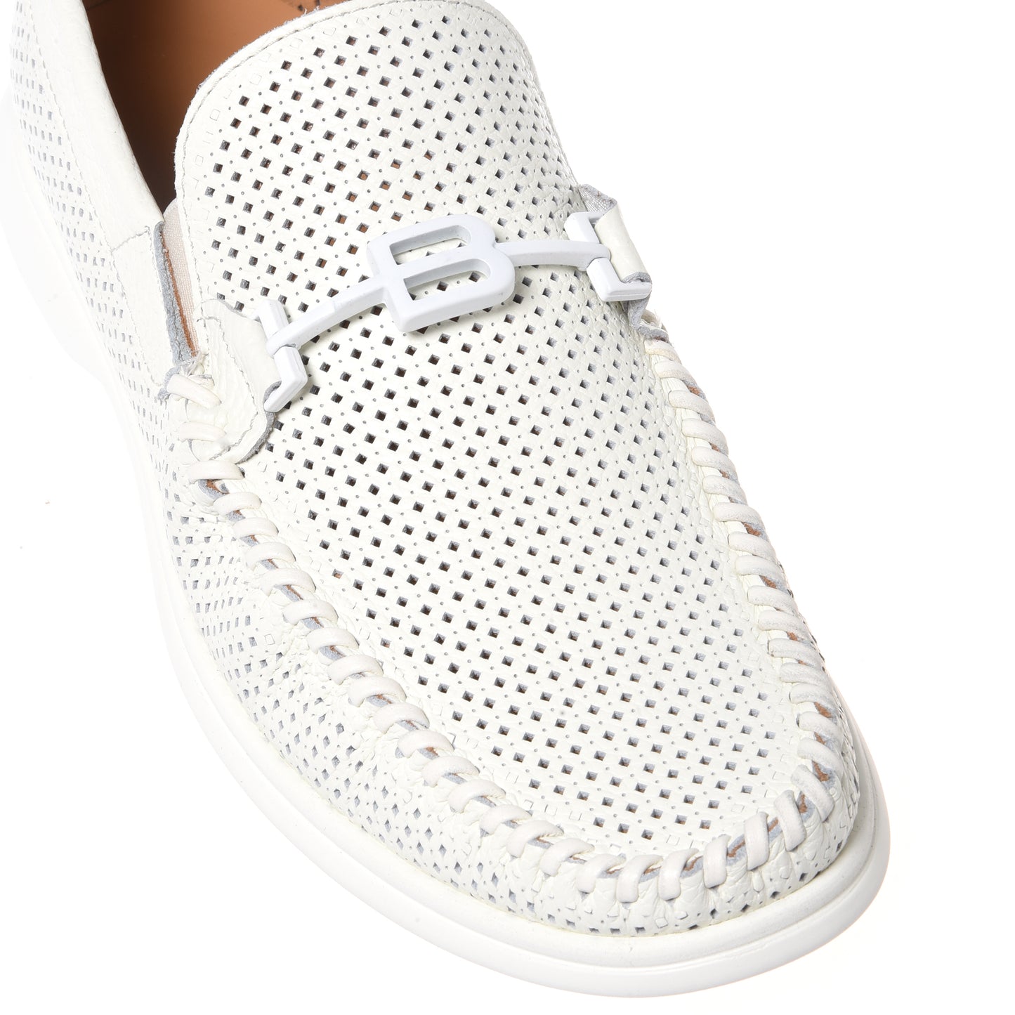 White perforated grained leather loafer