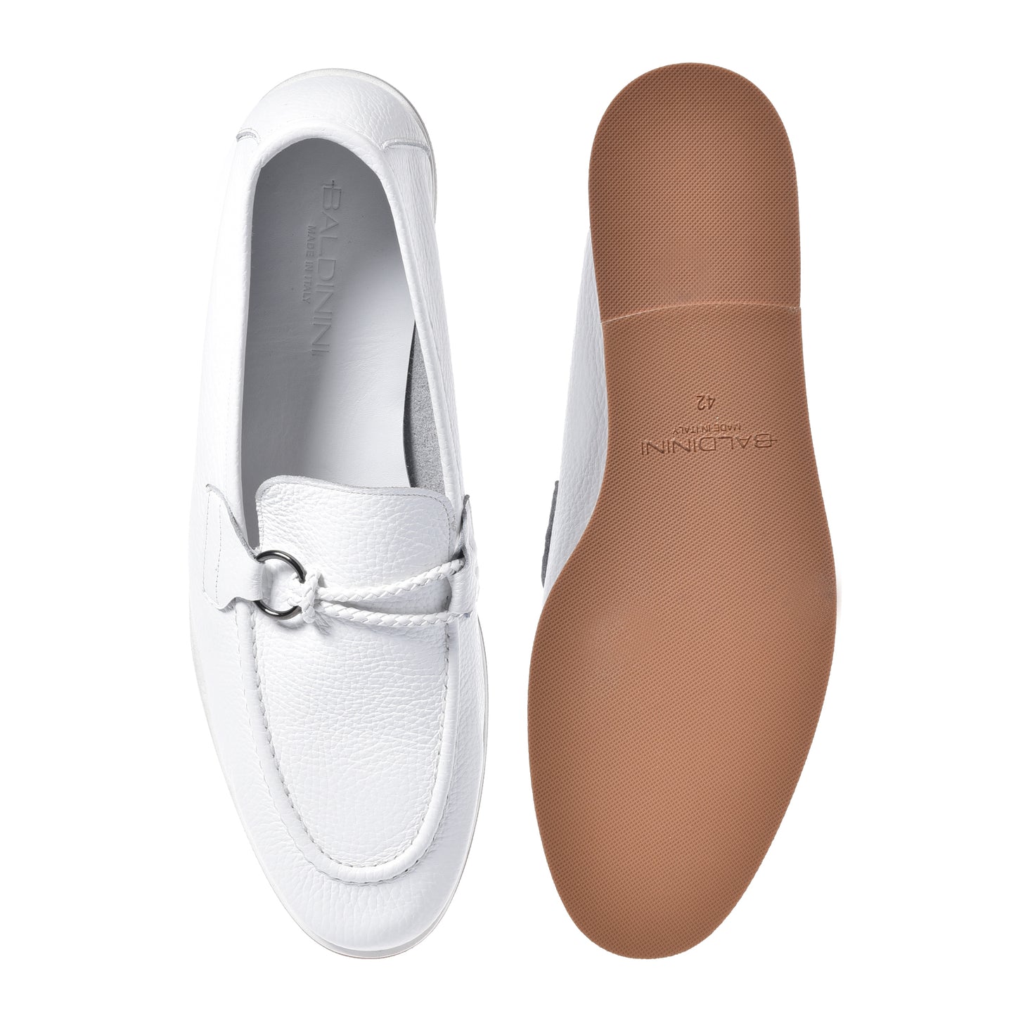 White grained leather moccasin