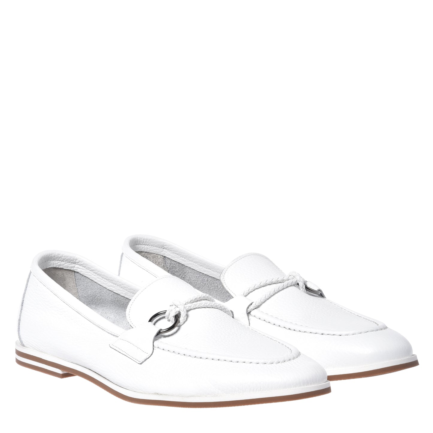 White grained leather moccasin