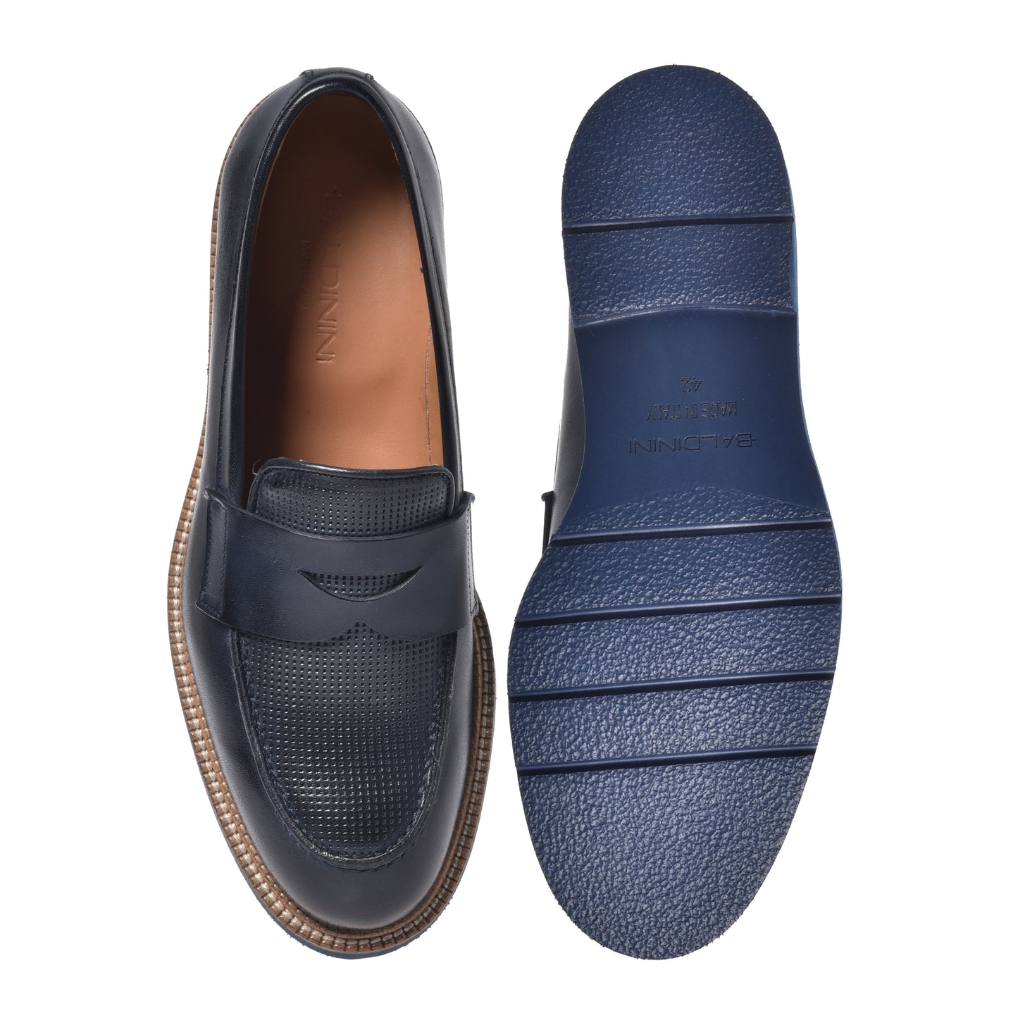 Blue braided printed leather moccasin
