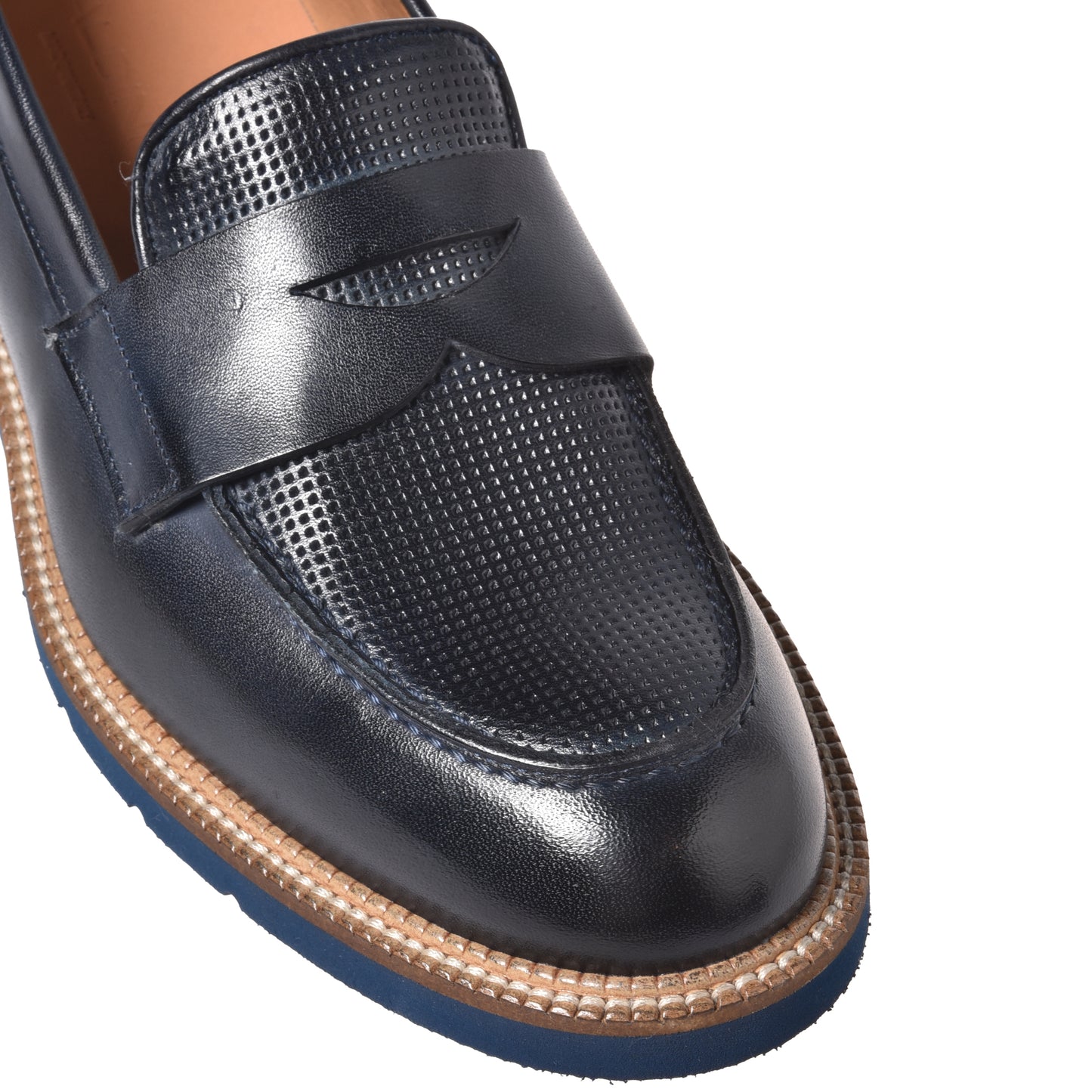 Blue braided printed leather moccasin