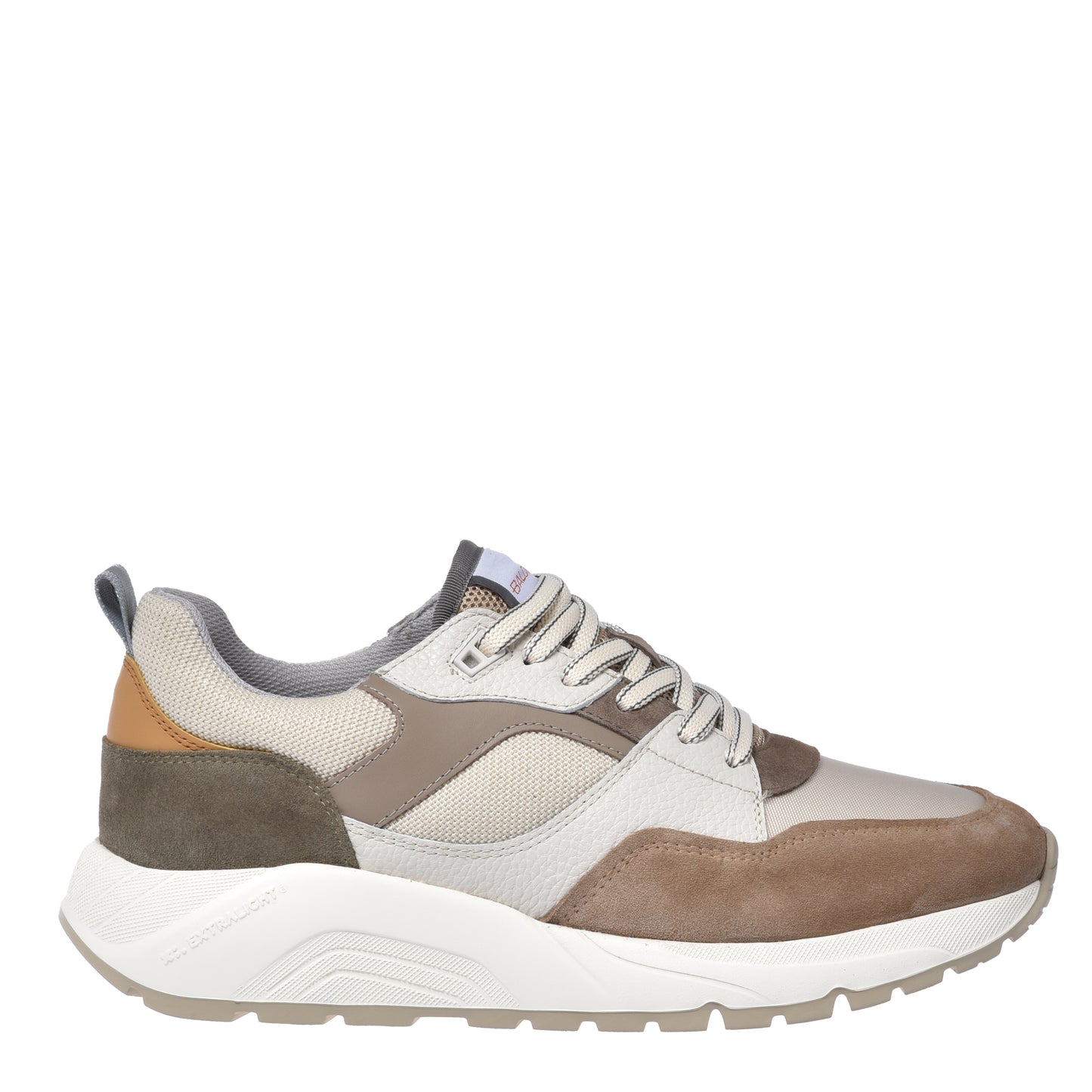 Beige suede and off-white fabric sneaker