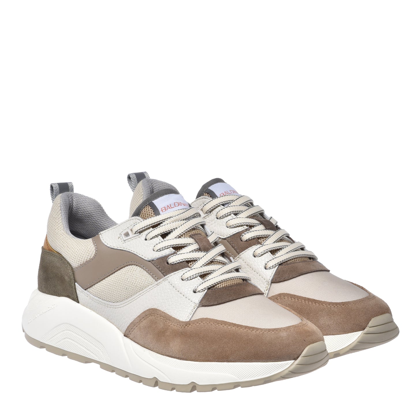 Beige suede and off-white fabric sneaker