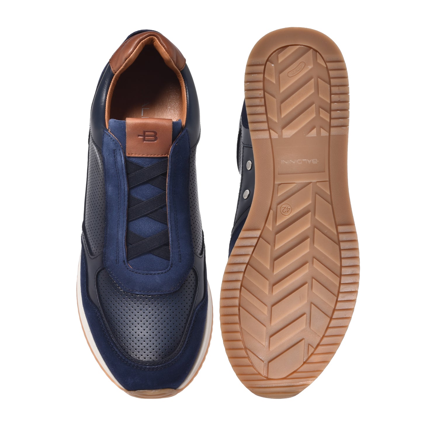 Blue suede and perforated nappa sneaker