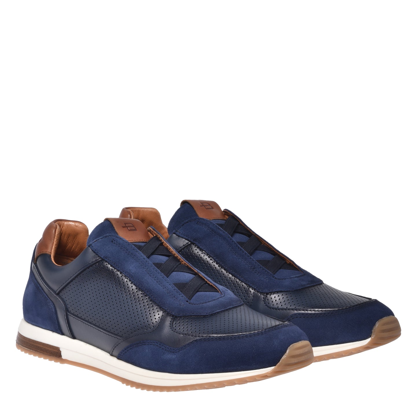 Blue suede and perforated nappa sneaker