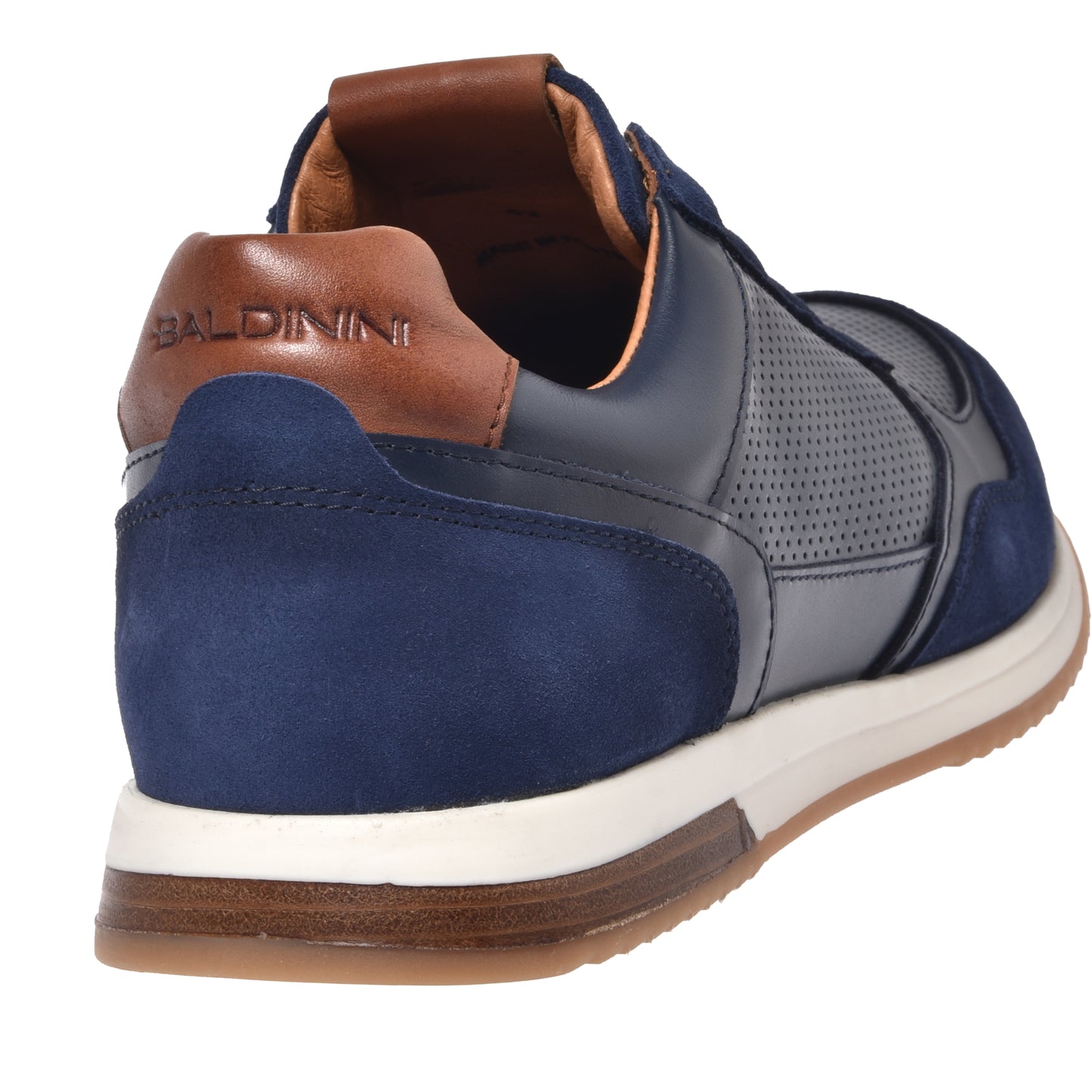 Blue suede and perforated nappa sneaker