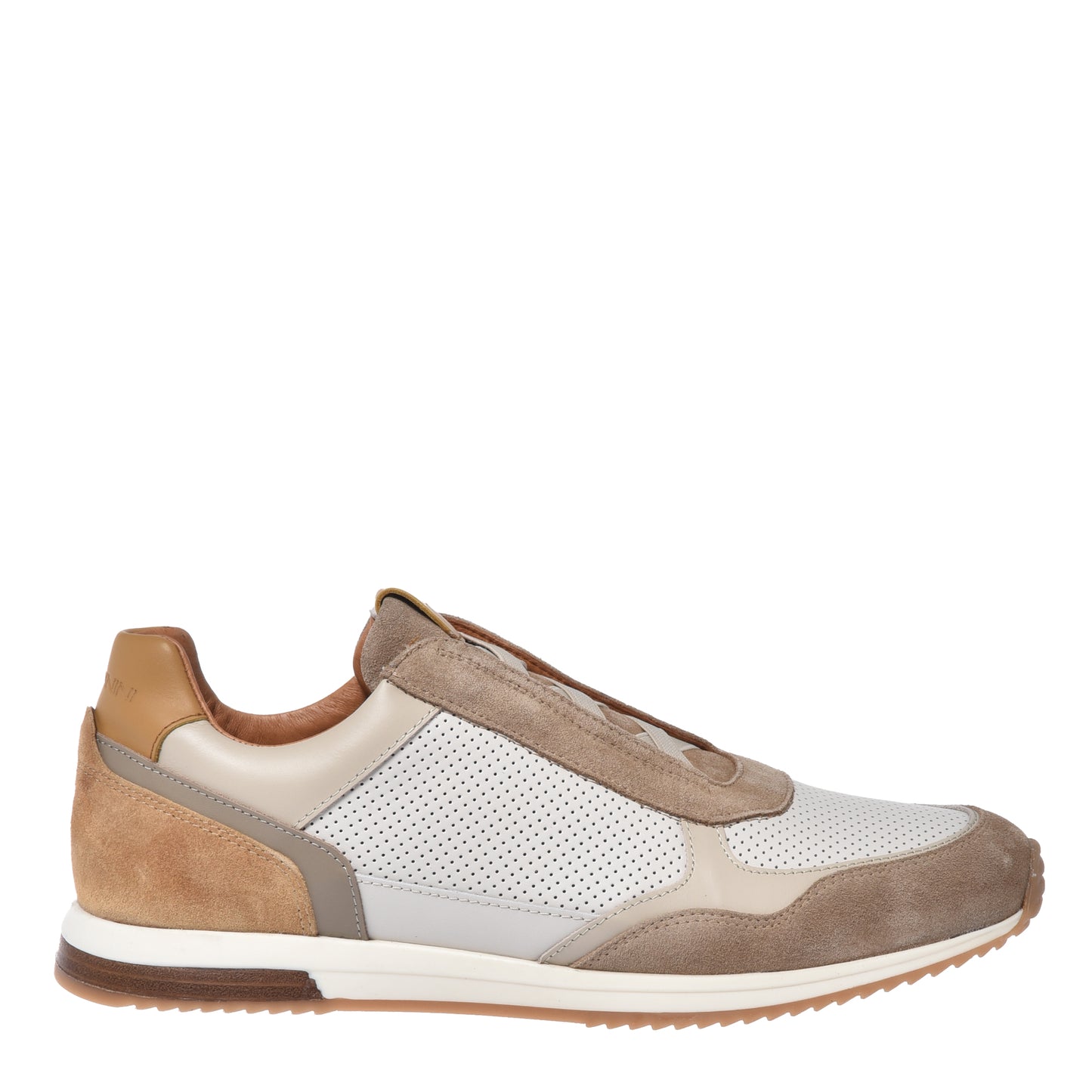 Beige suede and off-white perforated nappa sneaker