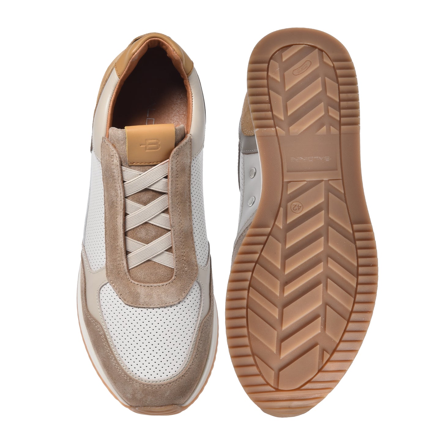 Beige suede and off-white perforated nappa sneaker
