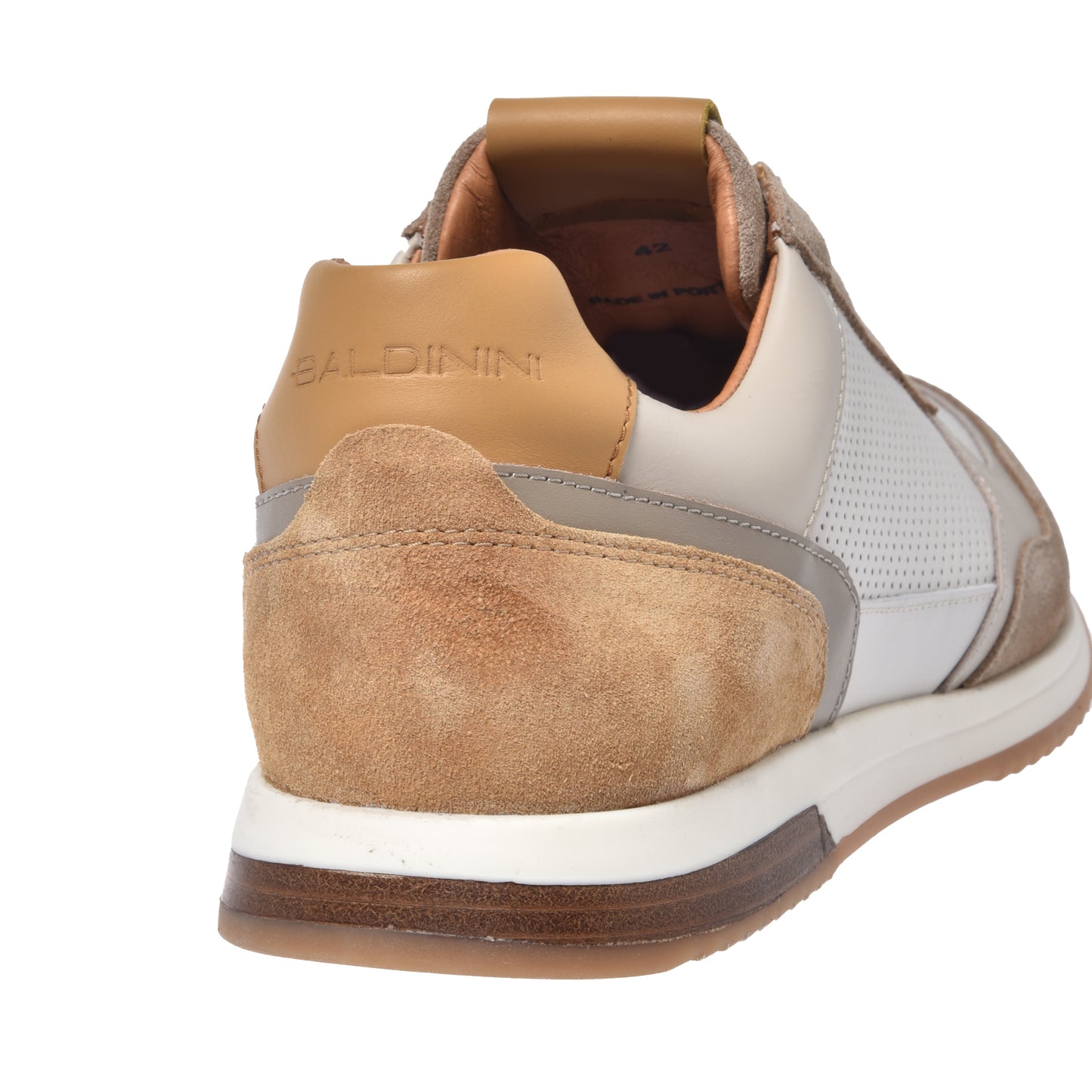 Beige suede and off-white perforated nappa sneaker