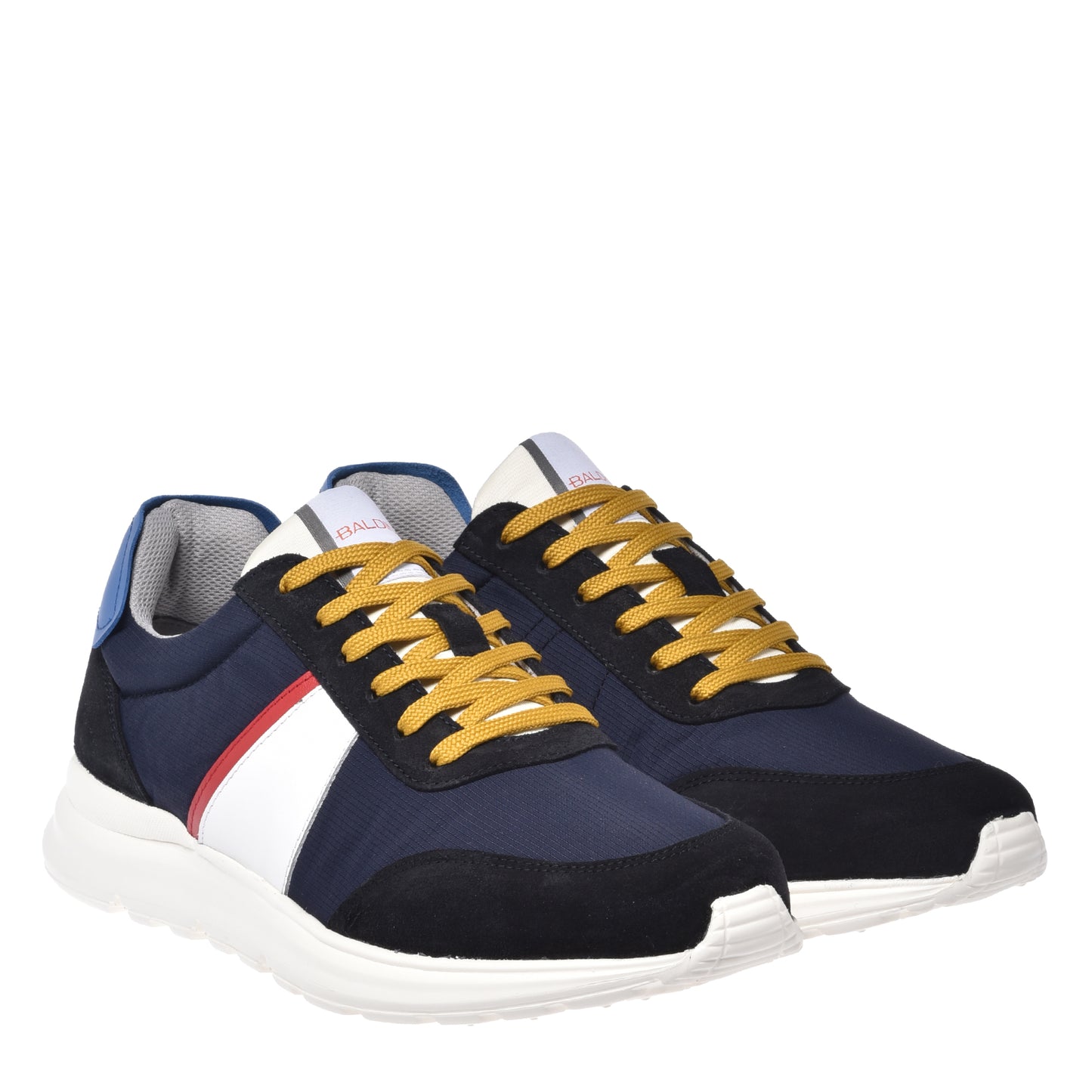 Black suede and blue mesh sneaker