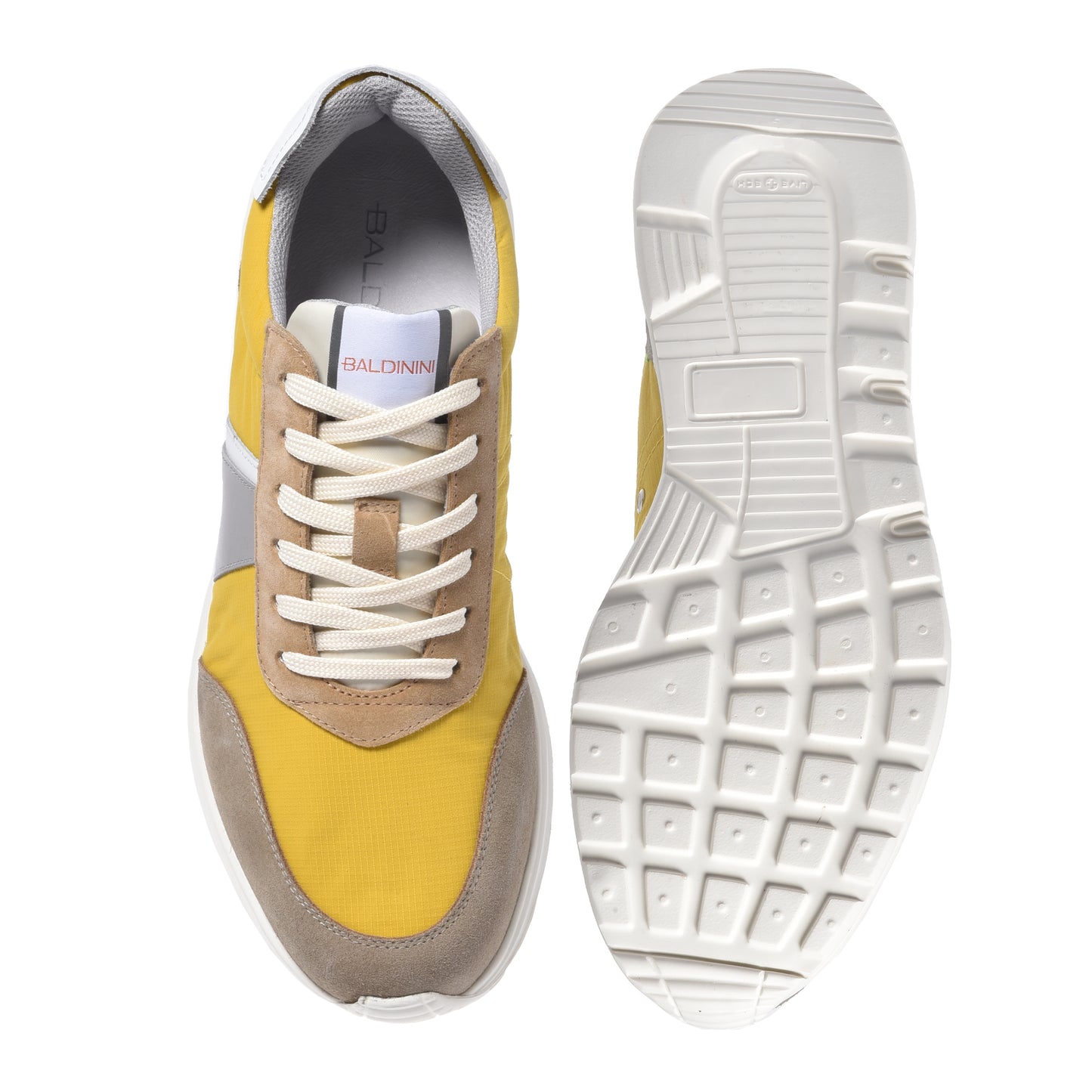 Beige suede and yellow mesh sneaker