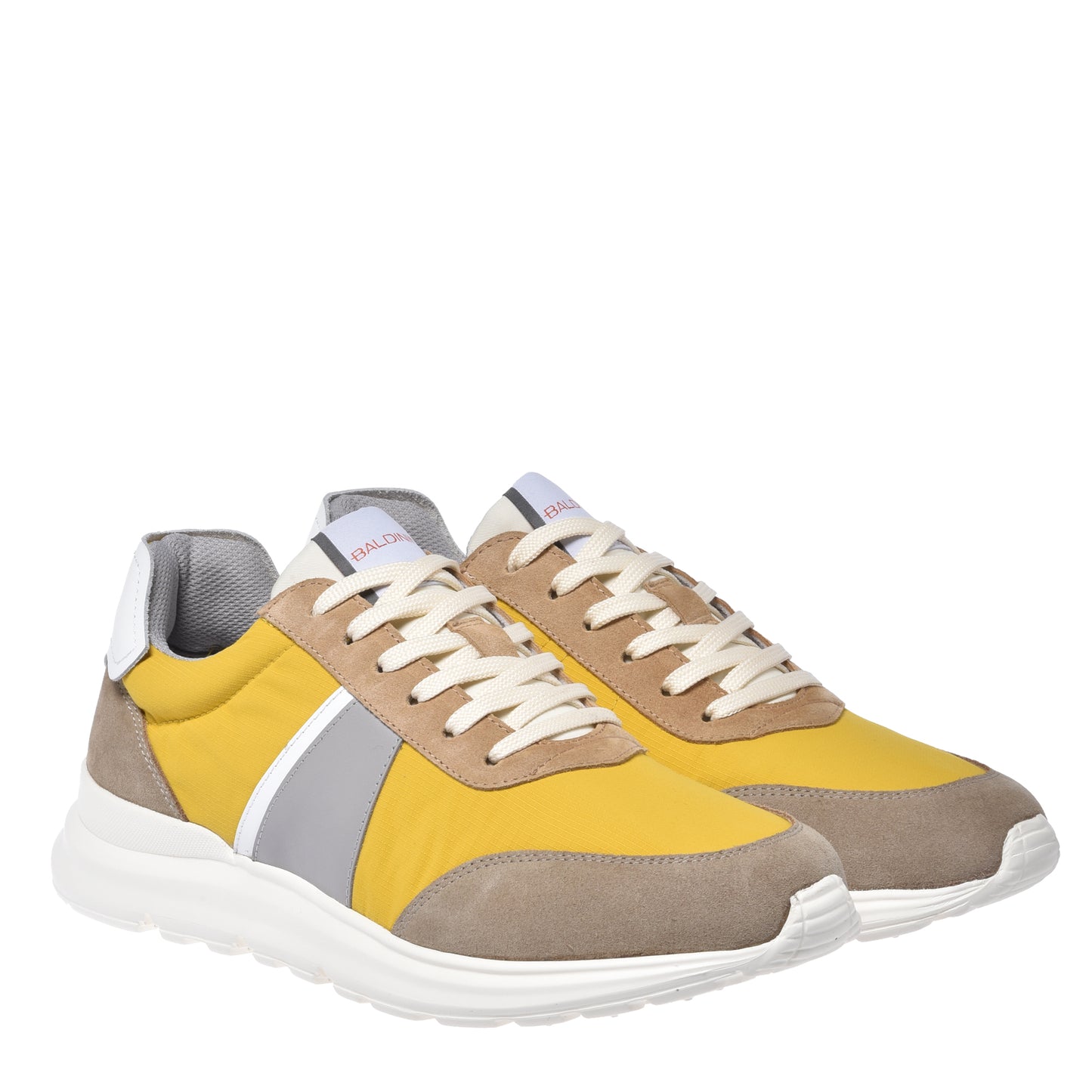 Beige suede and yellow mesh sneaker