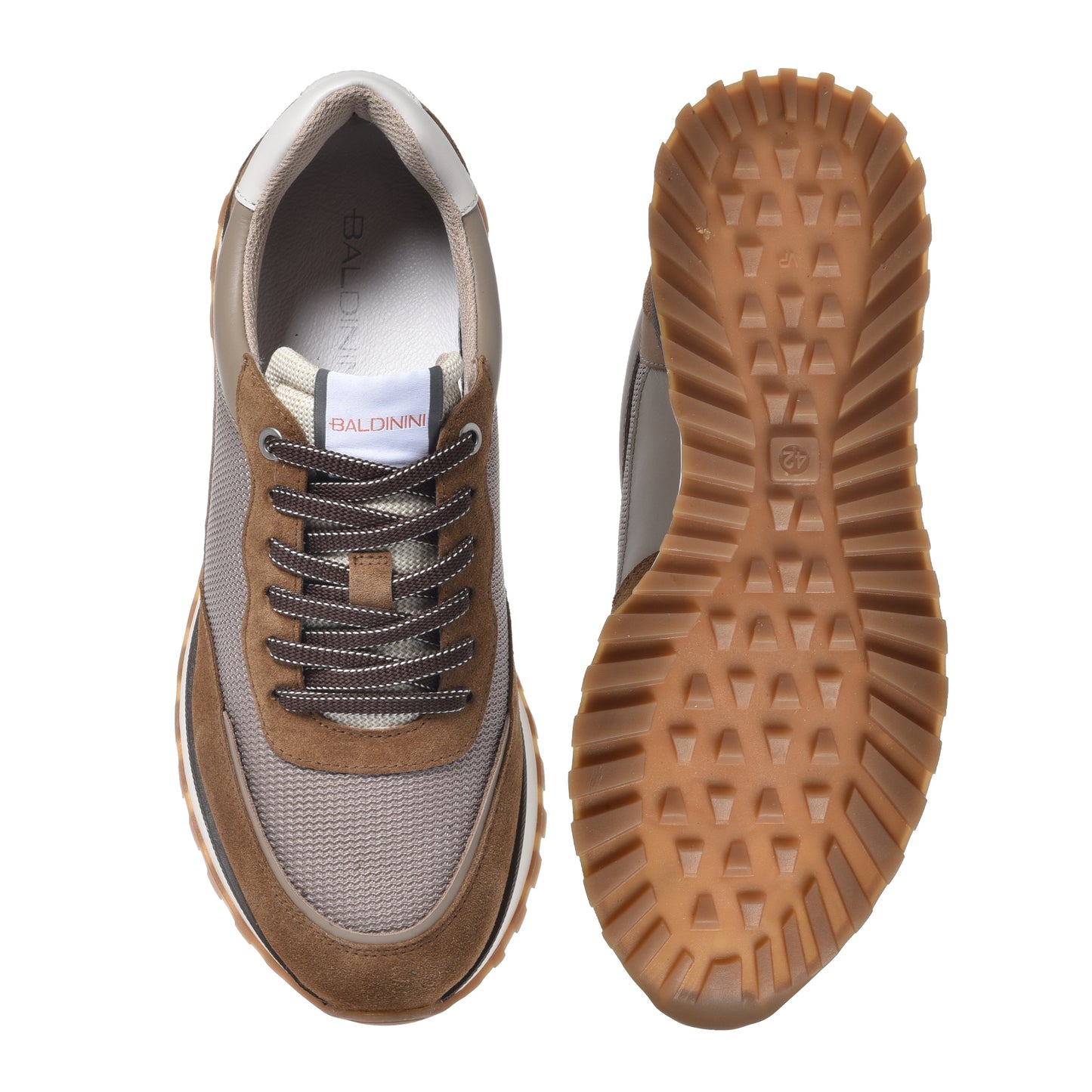 Beige suede leather and mesh sneaker