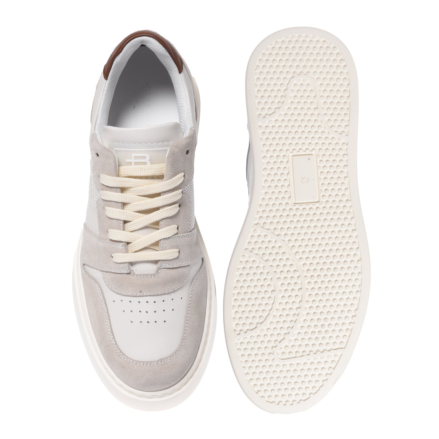 Beige suede and off-white perforated leather sneaker