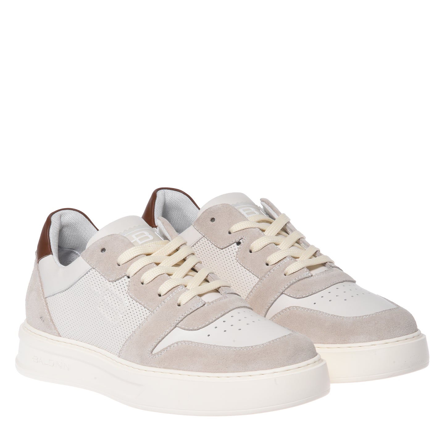 Beige suede and off-white perforated leather sneaker