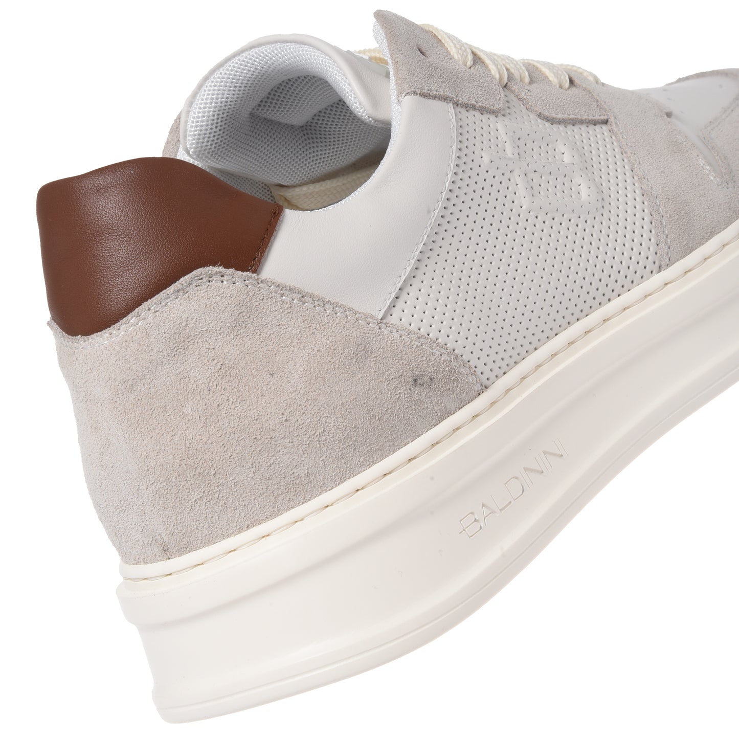 Beige suede and off-white perforated leather sneaker